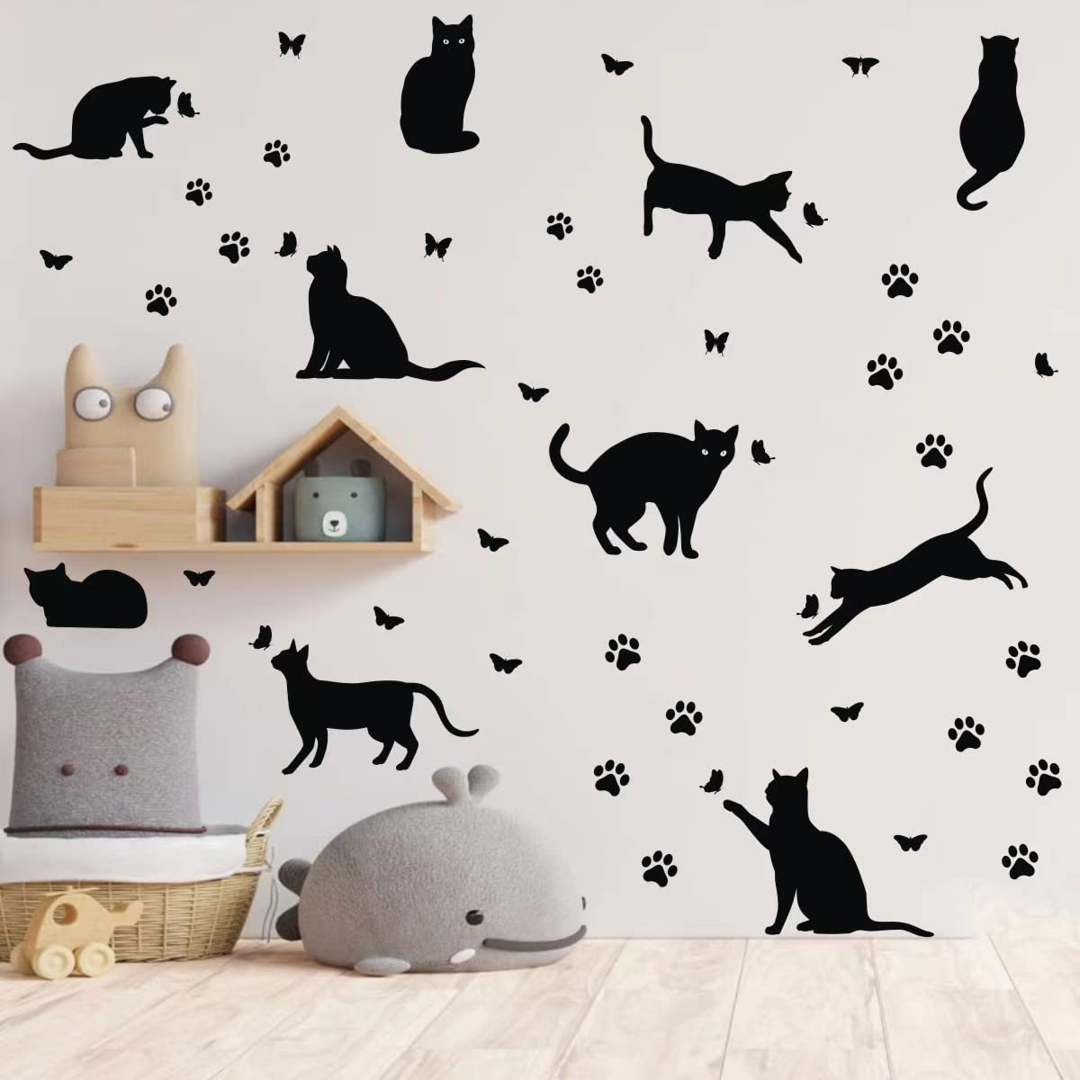 Bamsod Black Cat Wall Stickers for Kids - Removable Vinyl Wall Decals, Cute Cat Wall Art for Bedroom & Nursery Decor - Perfect for Girls' Room, Playroom & Home Wall Decoration