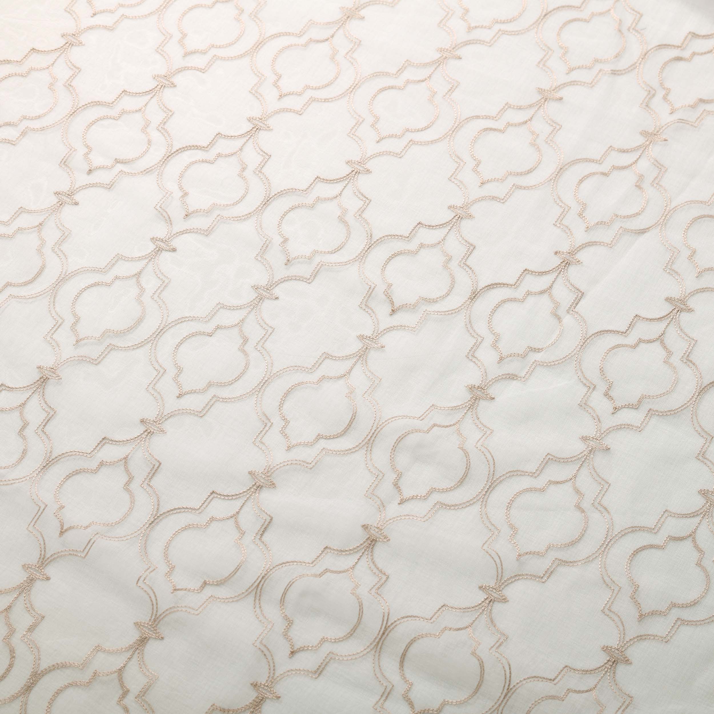 Embroidered Imperial Trellis Sheer Grommet Curtain Panel Set - Elegant Window Treatment for Living Room & Bedroom Decor