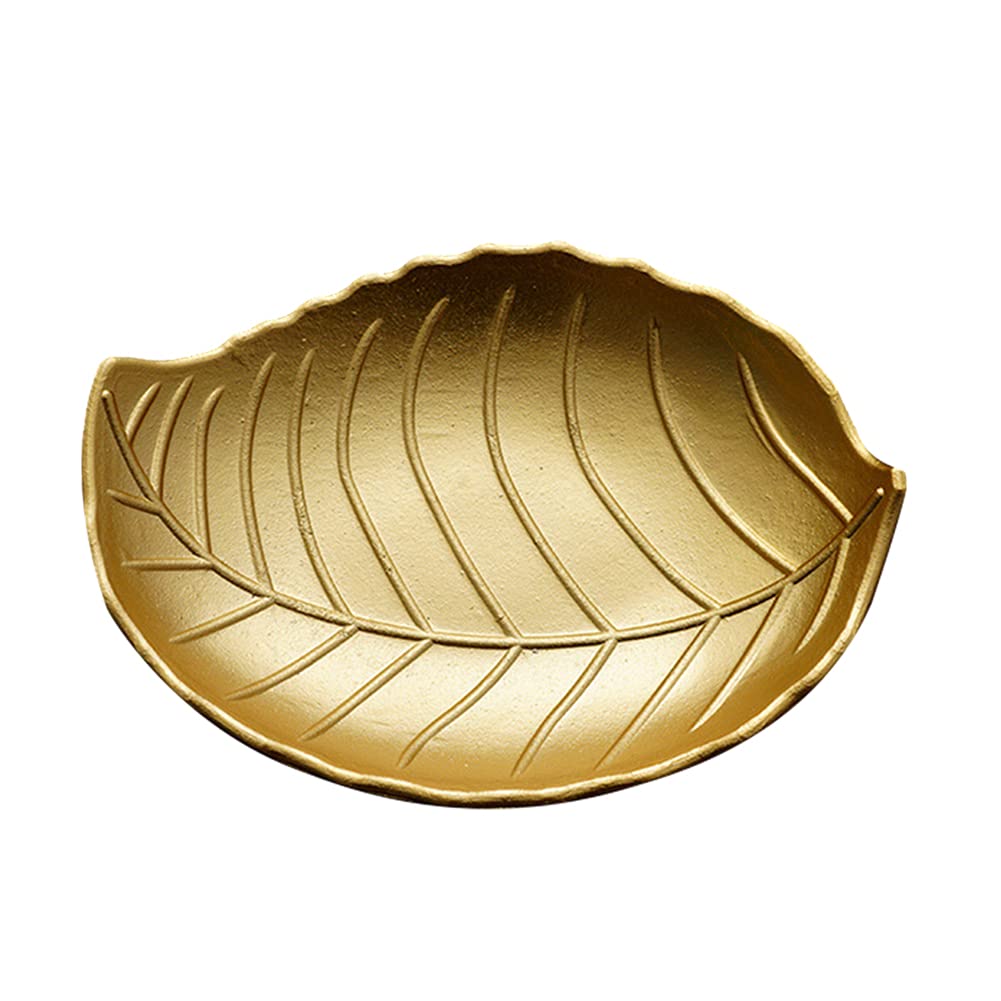 ikasus Gold Leaf Wooden Decorative Tray - Multifunctional Jewelry Dish, Vanity Organizer & Snack Bowl for Rings, Trinkets, Fruits | Elegant Home Decor, Gift Idea for Women, Bathroom & Bedroom Accessory