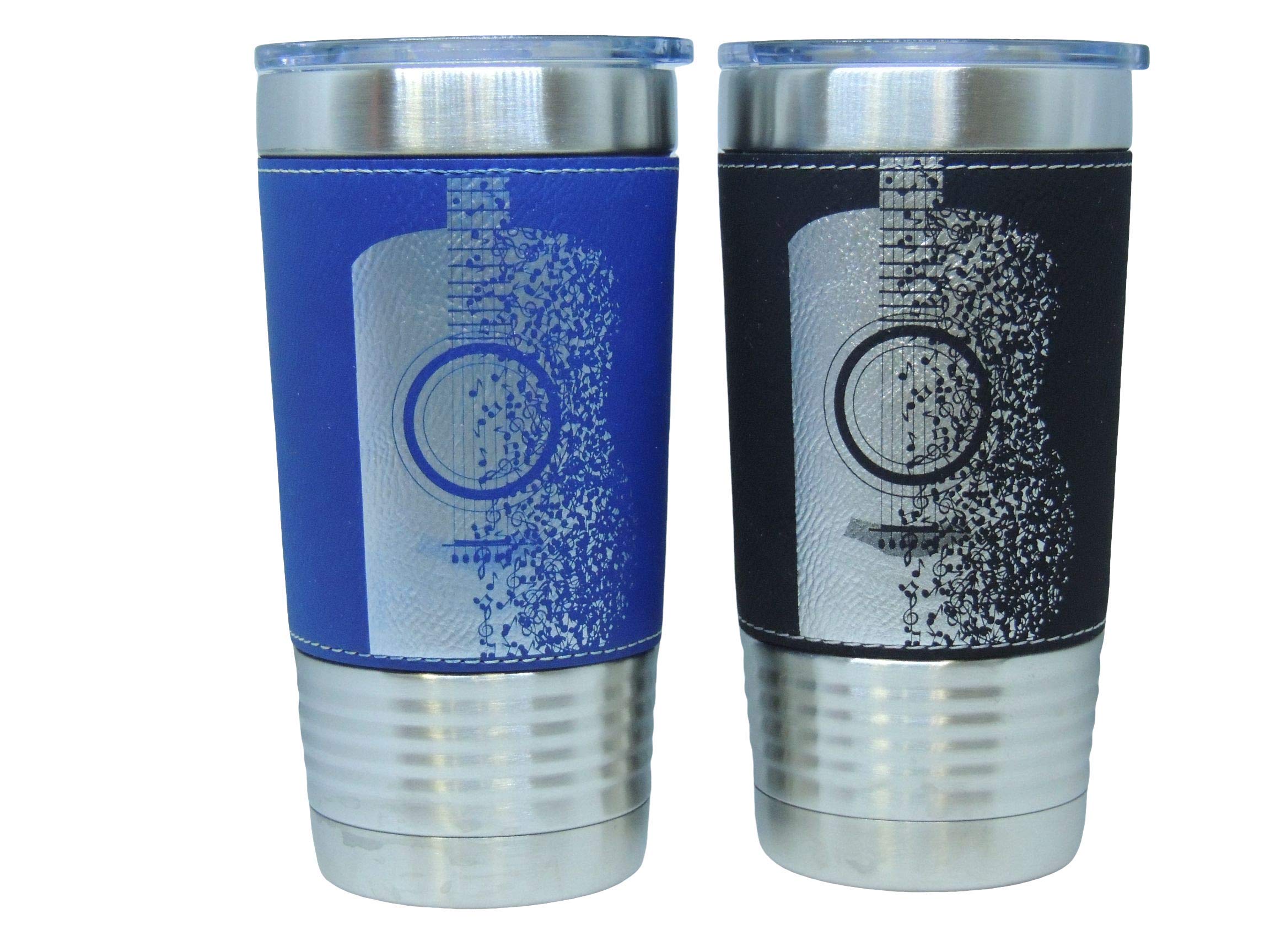 20oz Stainless Steel Vacuum Insulated Tumbler with Acoustic Guitar Leather Wrap - Black Music Lover's Travel Mug for Coffee, Tea & Cold Drinks | Perfect for Musicians, Camping & Outdoor Adventures