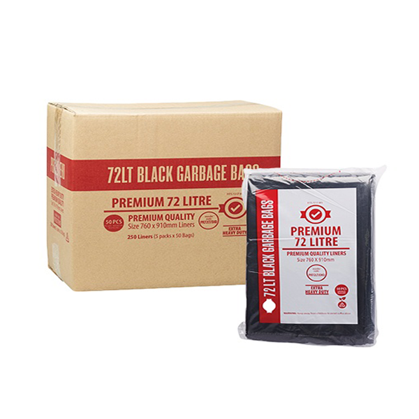 Premium Extra Heavy Duty 72Lt Black Trash Bags - Thick Leak Proof Garbage Bags for Kitchen, Office & Outdoor Use