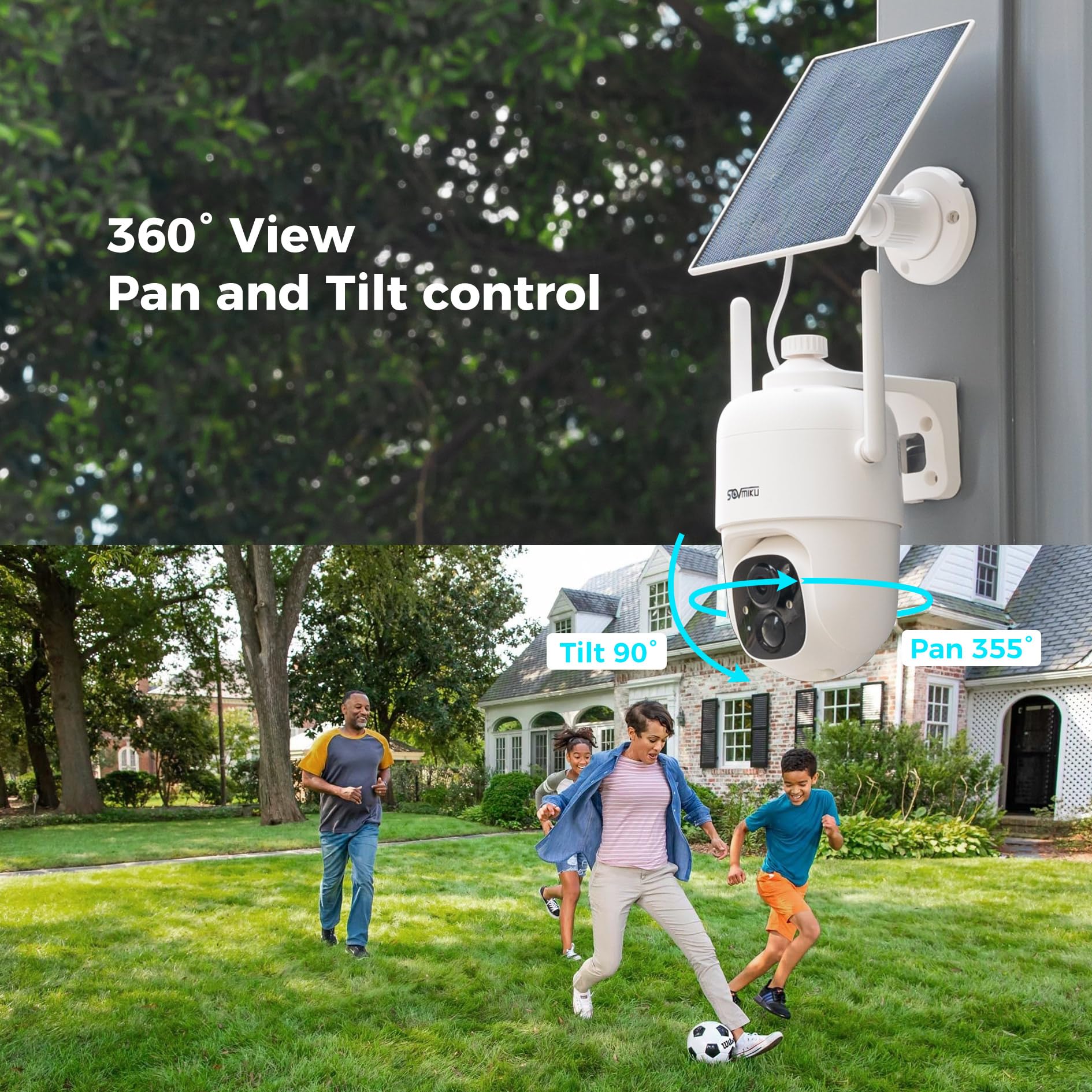 SOVMIKU 2CQ1 AI 2K Solar Wireless Outdoor Security Camera - Battery Powered, Two-Way Audio, Motion Detection, 360° View, Color Night Vision, Easy Setup, Weatherproof - Ideal for Home, Garage & Backyard Surveillance
