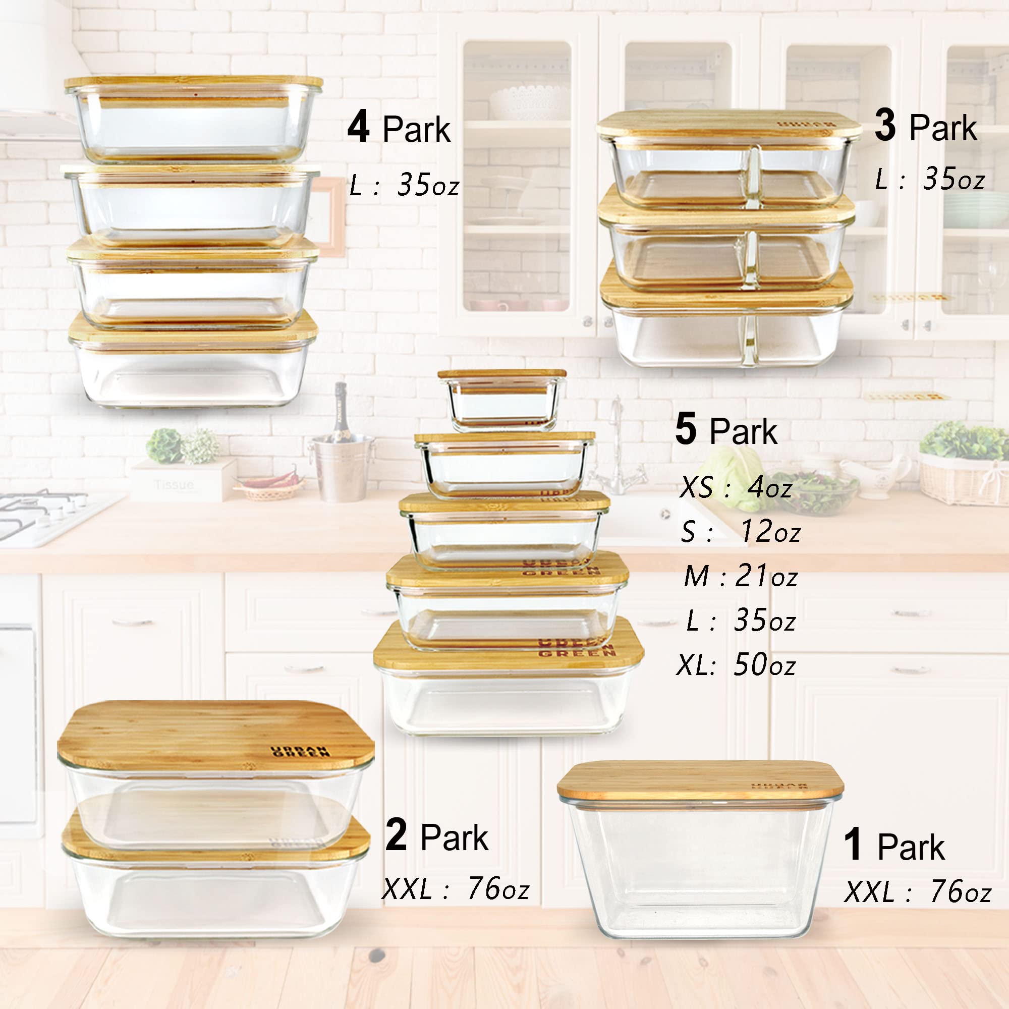 Eco-Friendly Glass Food Storage Containers with Bamboo Lids - 4-Pack 35oz Airtight Meal Prep Containers for Kitchen, Freezer & Microwave Safe - Perfect for Meal Prepping, Leftovers & Pantry Organization
