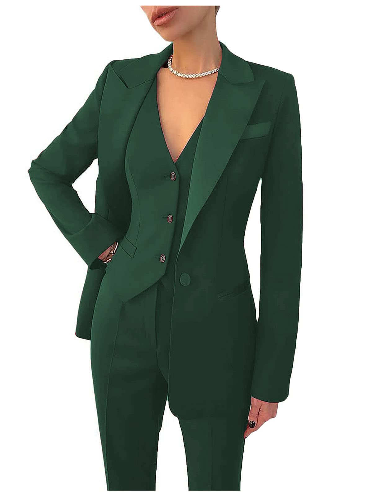 LOALO Women's 3-Piece Business Suit Set - Slim Fit Notch Lapel Blazer, Vest & Pants for Office Professionals - Teal Size 18 | Perfect for Corporate Meetings, Job Interviews & Formal Work Attire