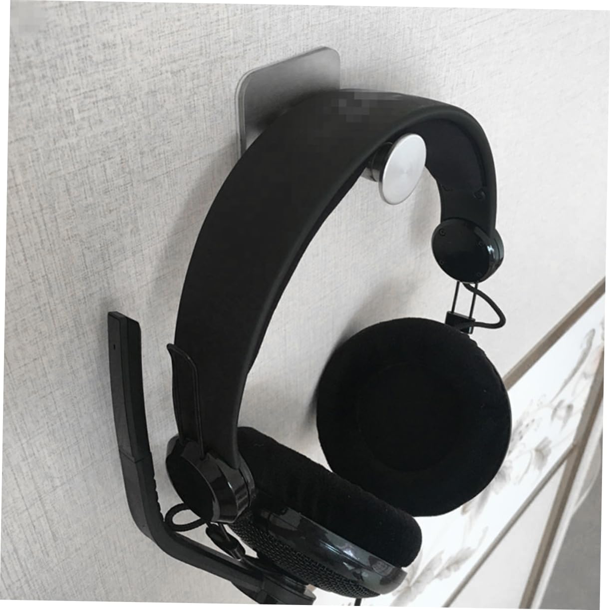HOMSFOU Under Desk Headphone Holder with Strong Adhesive - Space Saving Headphone Hanger for Office, Gaming Setup & Home Organization (Black) - Perfect for Workstations, Dorm Rooms & Small Spaces