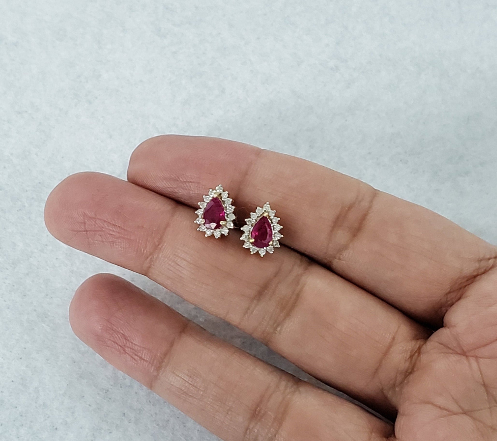 1.22cttw Teardrop Ruby Diamond Earrings in 14k Yellow Gold – Elegant Dangle Earrings for Women, Perfect for Weddings, Parties & Special Occasions