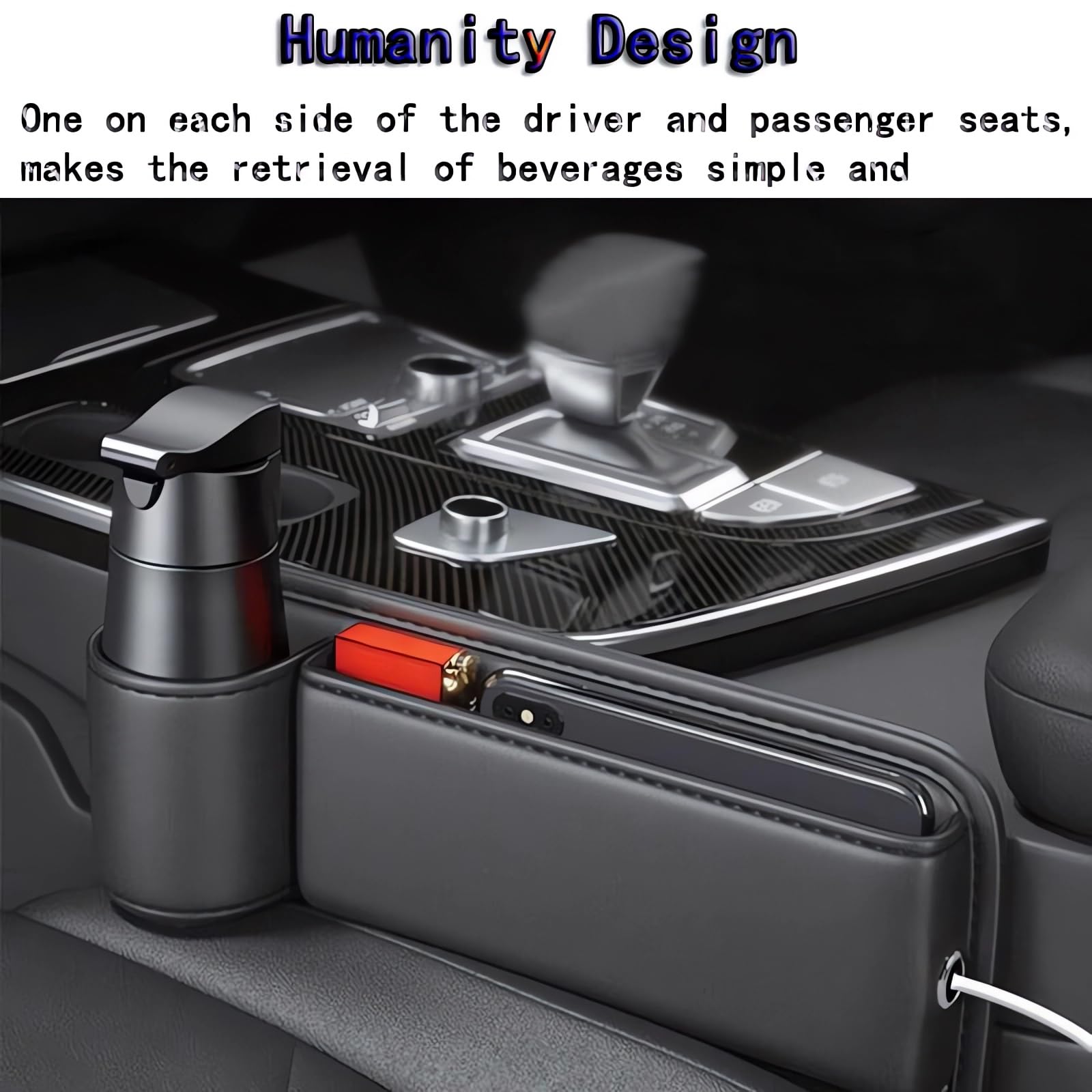Universal Car Seat Gap Organizer - Adjustable Leather Cup Holder Gap Filler & Storage Box for Glasses, Phones, Keys, Cards - Perfect for Driver's Seat (Beige) | Keep Your Car Neat & Organized While Driving