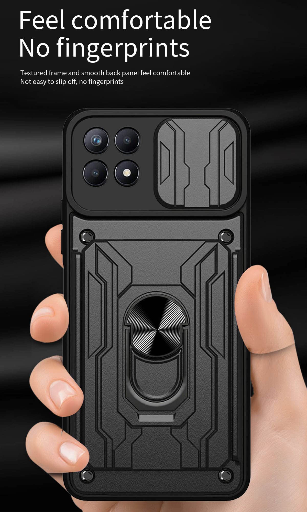 Heavy Duty Magnetic Ring Kickstand Phone Case for Oppo Realme 8i - Shockproof Protective Cover with Card Holder & Slide Camera (LJK Blue) | Perfect for Outdoor Activities, Travel & Daily Use