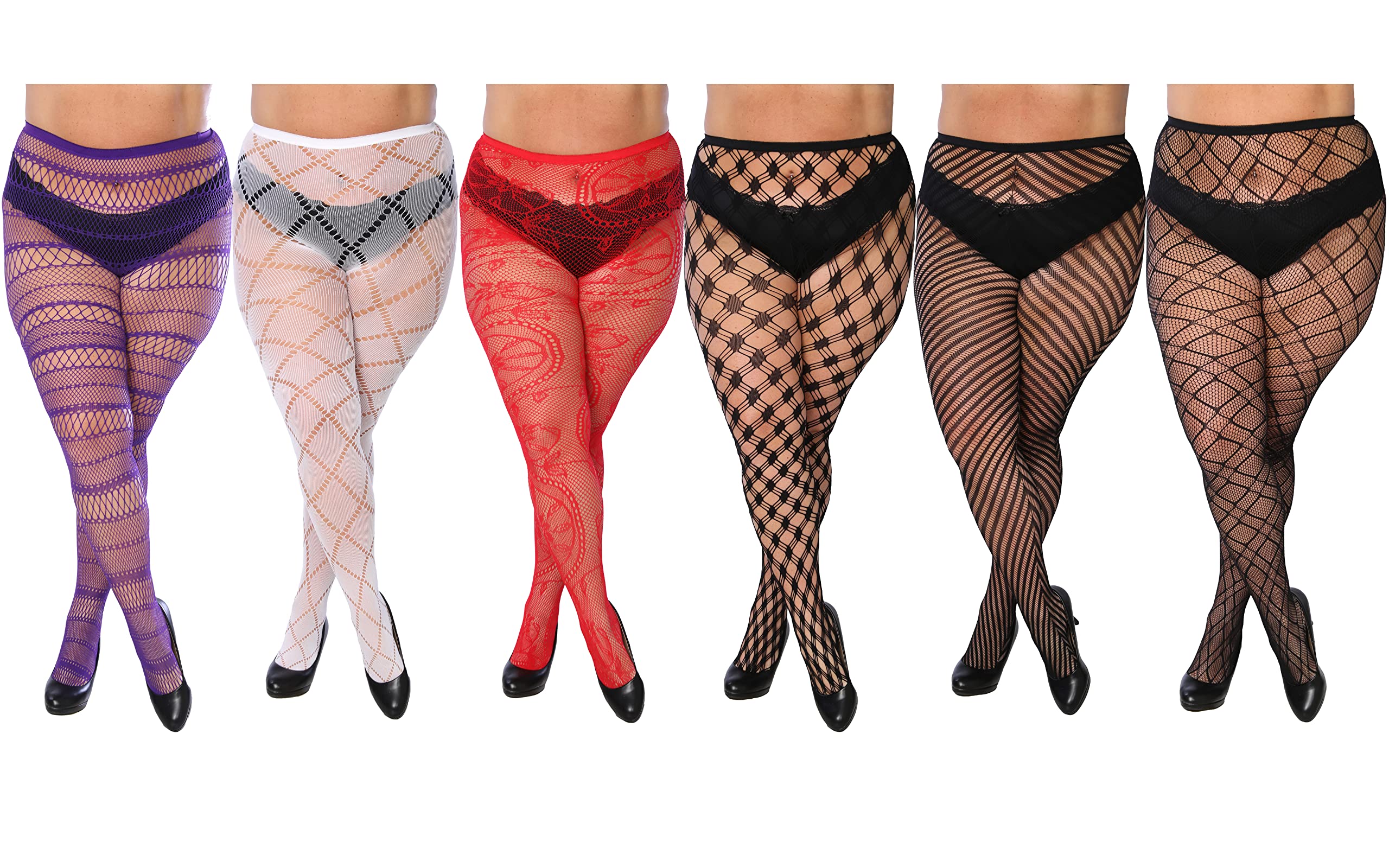 Frenchic Fishnet Women's Lace Stockings - Sexy Pantyhose for Regular & Plus Sizes (6-Pack) | Perfect for Halloween, Cosplay, Burlesque & Date Night Outfits