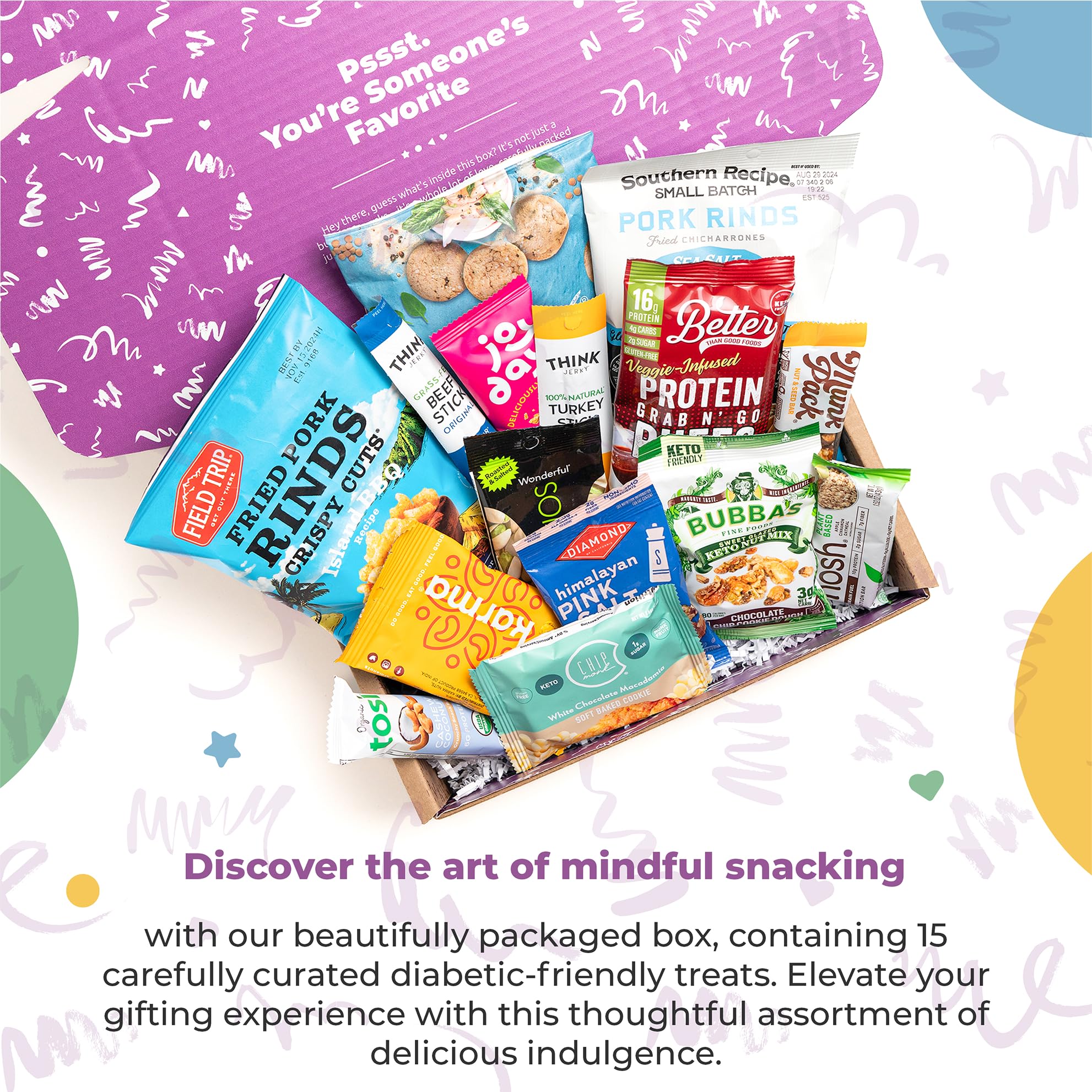 Diabetic-Friendly Snack Gift Basket for Adults - Healthy Low Sugar Chips, Candy, Jerky & Nuts - Perfect Care Package for Diabetics, Office Gifts & Holiday Presents