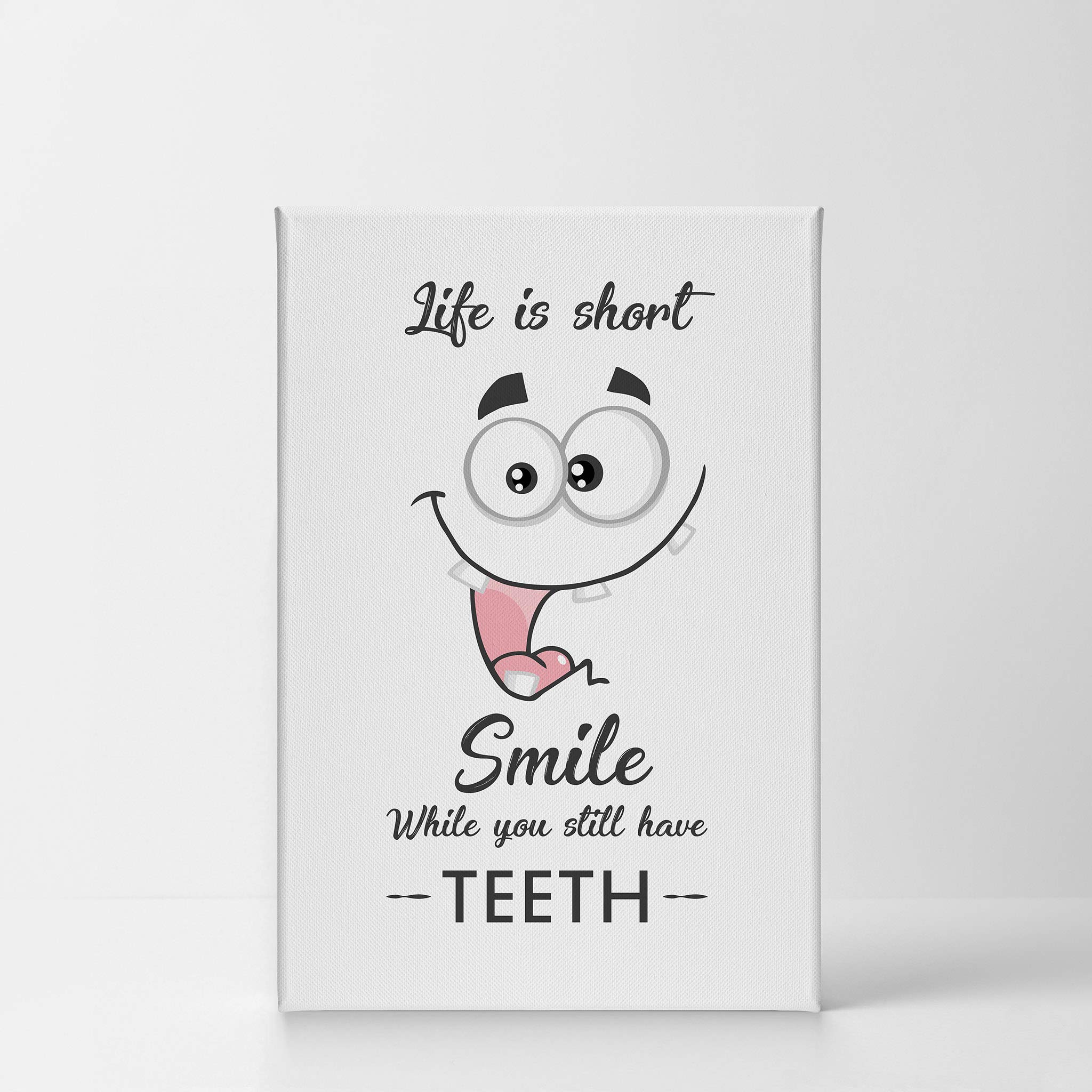 Funny Bathroom Wall Art - 'Life is Short, Smile While You Still Have Teeth' Canvas Print Sign | Ready to Hang Bathroom Decor | Home Decoration Made in USA (36x24) | Perfect for Powder Rooms, Guest Baths & Humorous Home Gifts