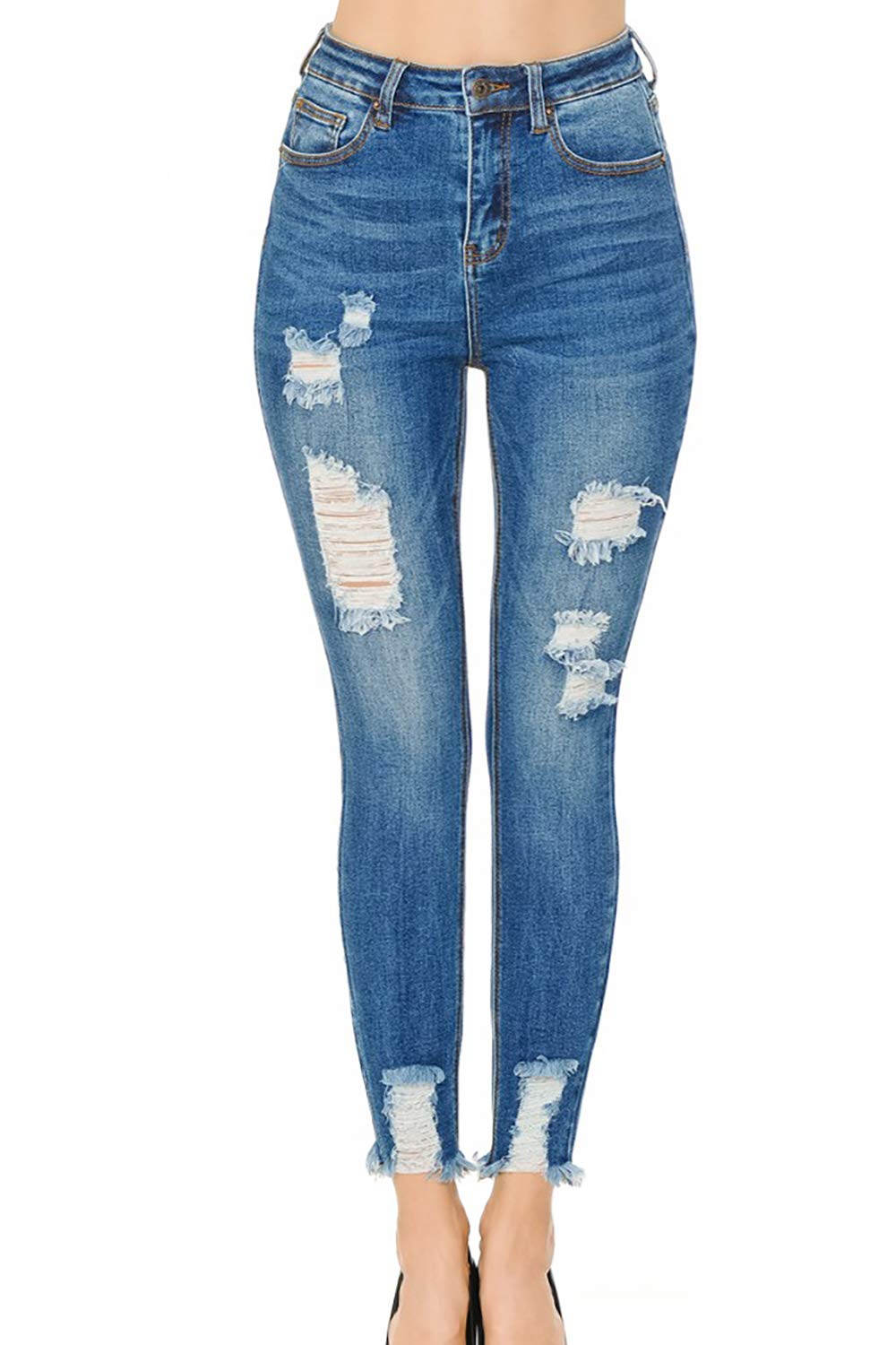 Vintage-Inspired Women's WAX JEAN Skinny Ankle Jeans with Distressed Hem - Perfect for Casual Outfits, Date Nights & Street Style Fashion