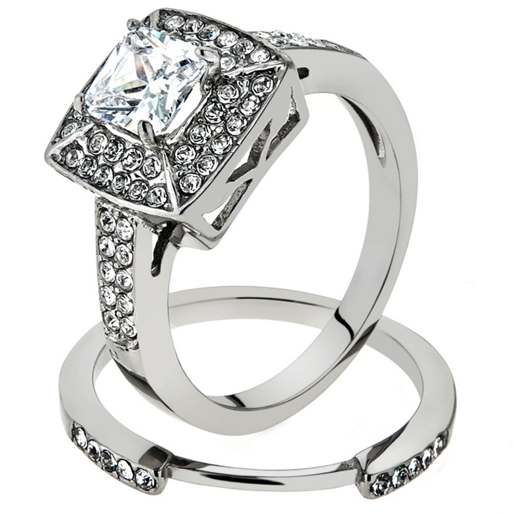 Princess Cut Cubic Zirconia Wedding Ring Set for Women (Size 5-10) - Perfect for Bridal & Anniversary Gifts