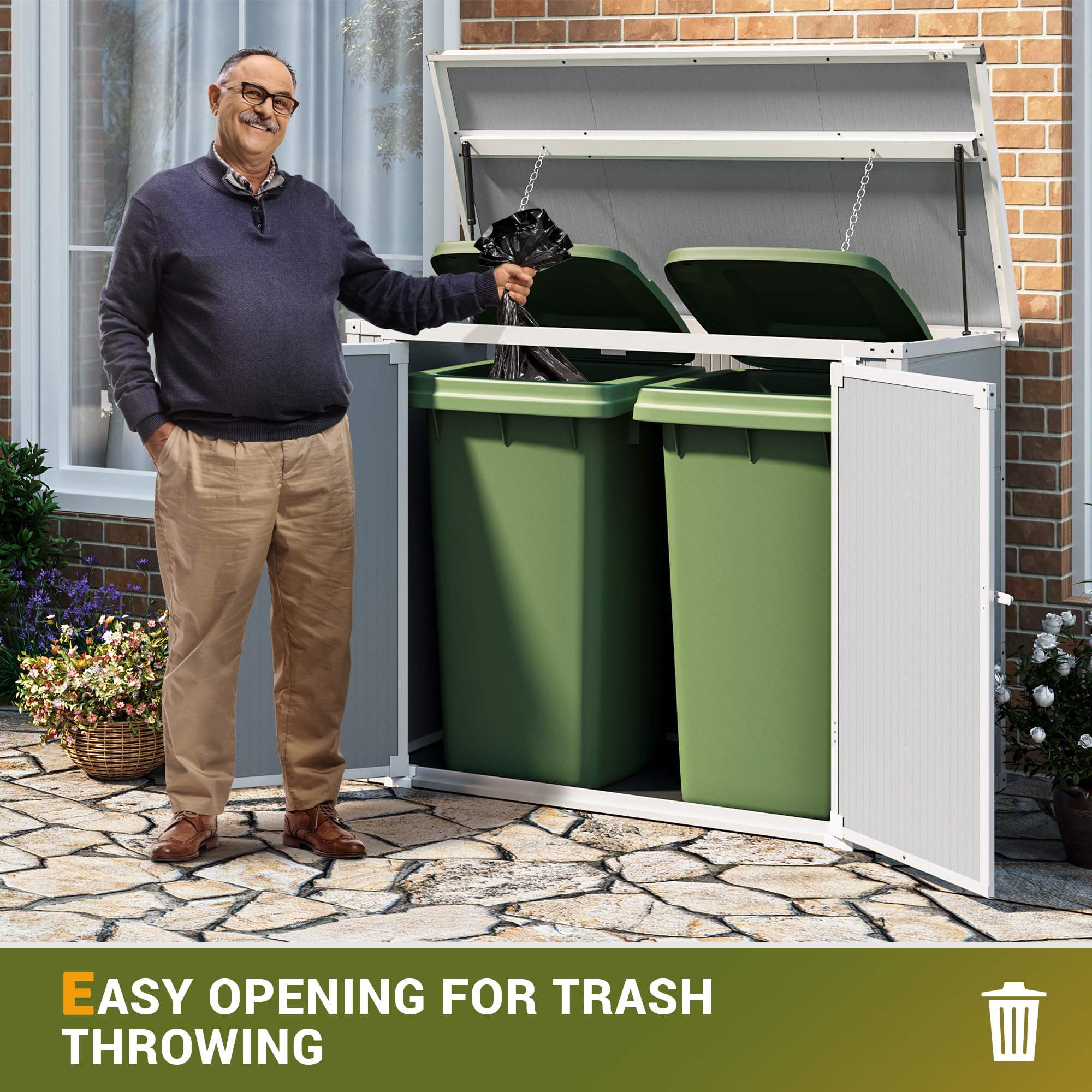41 Cu.Ft Weatherproof Resin Outdoor Storage Shed with Lockable Doors & Gas Spring - Horizontal Design for Trash Cans, Lawn Mowers, Tools - Perfect for Patio, Backyard & Garden Organization (Grey)