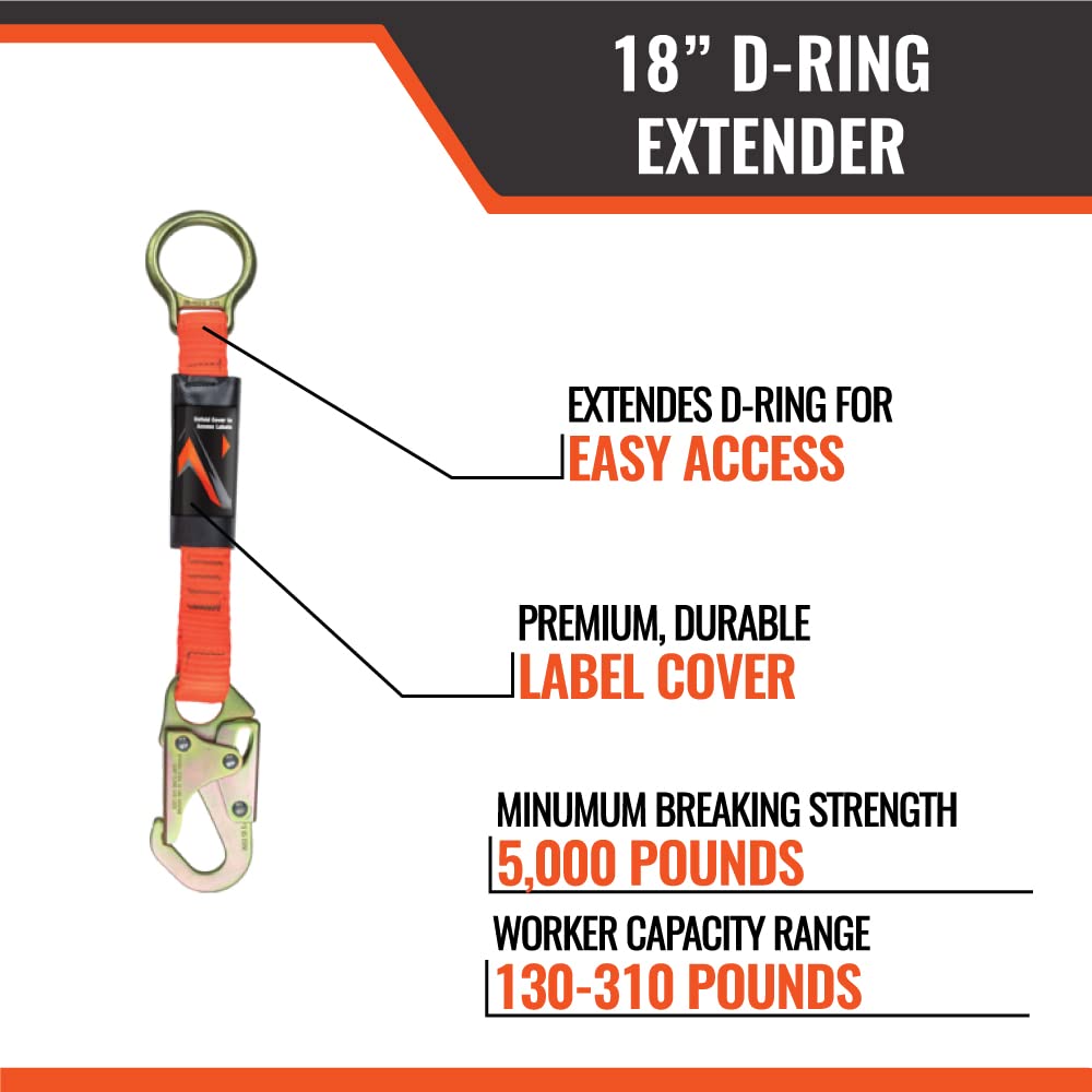 Warthog Pass Through Safety Harness Fall Protection Kit - 6ft Double Leg Shock Absorbing Lanyard with D-Ring Extender - OSHA Compliant for Construction, Roofing & Industrial Work
