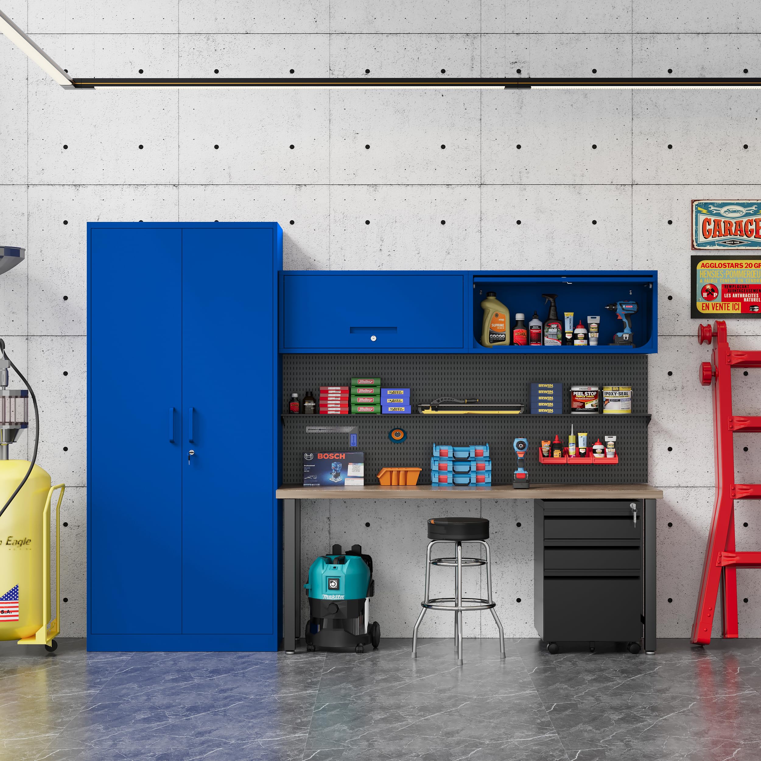 Heavy Duty Metal Storage Cabinet with Locking Door - Wall Mounted Garage Cabinet for Home, Office & Warehouse Organization - Perfect for Tools, Supplies & Equipment Storage