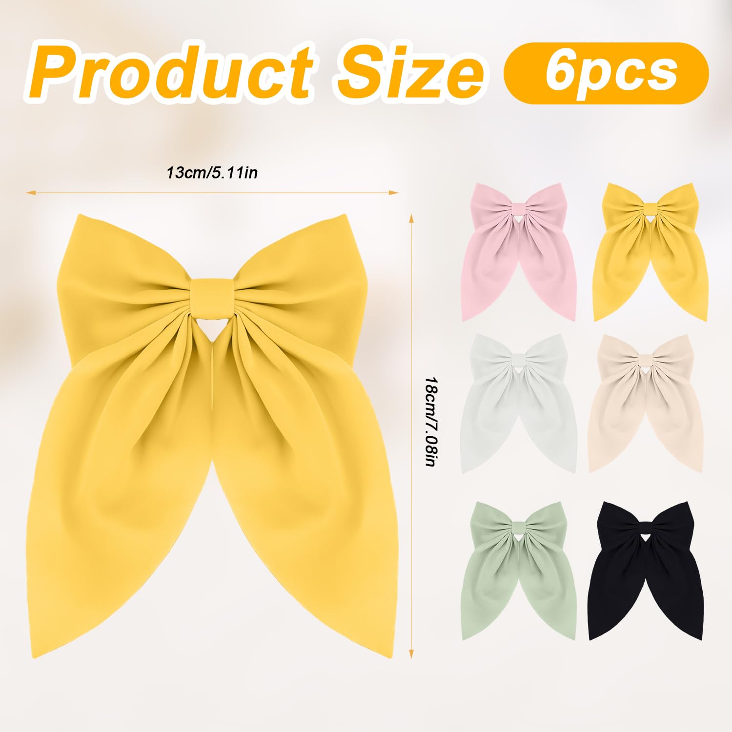 6pcs Silk Bow Hair Clips for Women & Girls - 5.12 Inch Soft Satin Bowknot Barrettes, Cute Duckbill Hair Clips with Colorful Metal Accents - Perfect for School, Parties, Weddings & Everyday Styling
