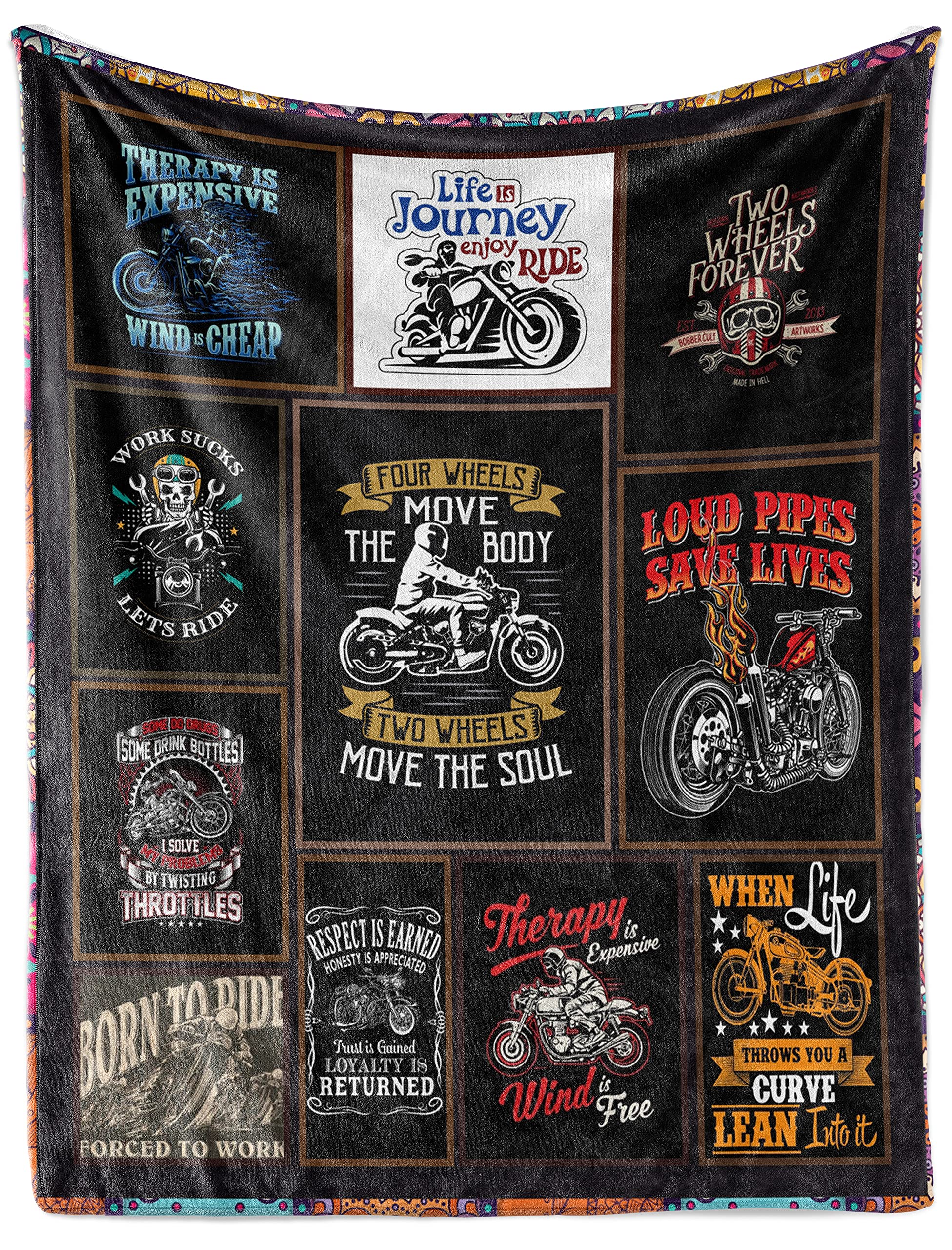 Premium Personalized Motorcycle Blanket for Bikers - 50x60 Inch Soft Fleece Throw - Ideal for Outdoor Camping, Road Trips & Gifts (Birthday, Christmas) - High Quality Rider Blanket for Men & Women