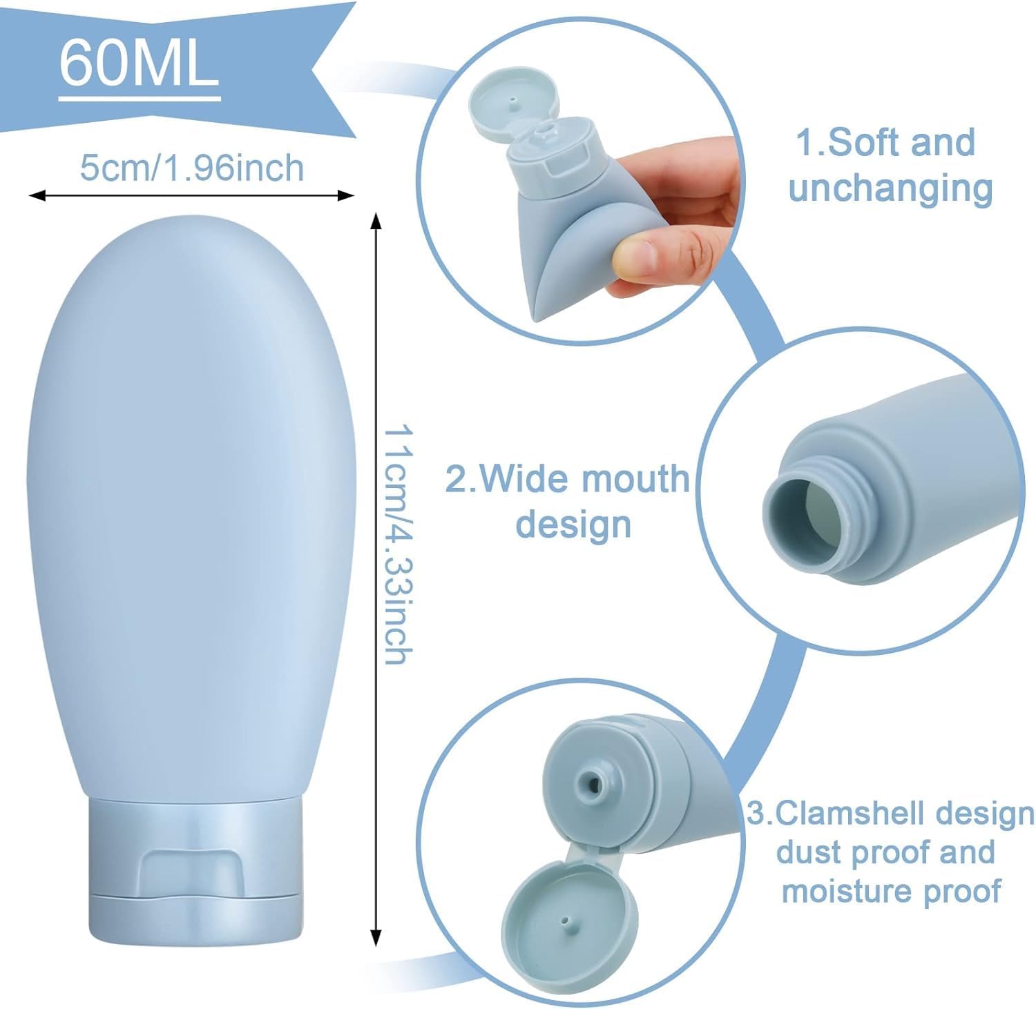 Unity Brand 60ml Leakproof Travel Bottles for Toiletries - 3 Pack Shampoo Containers Set | Perfect for Air Travel, Gym & Vacation Essentials