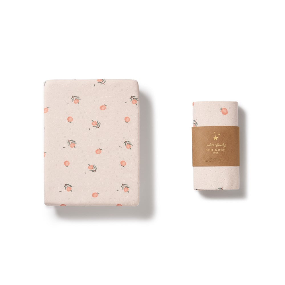 Organic Peaches Pointelle Bassinet Sheet - Soft, Breathable Crib Fitted Sheet for Baby Nursery & Travel - Perfect for Newborns, Infants & Toddlers