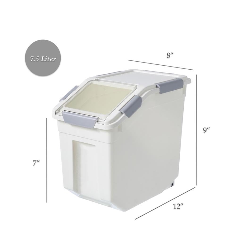 HANAMYA 7.5 Liter / 8 lbs BPA-Free Pet Food Storage Container with Measuring Cup - Airtight Dry Food Dispenser for Dog Food, Cat Food, Rice, Grain & Flour - White & Gray (2-Pack) - Perfect for Kitchen Pantry & Pet Food Organization