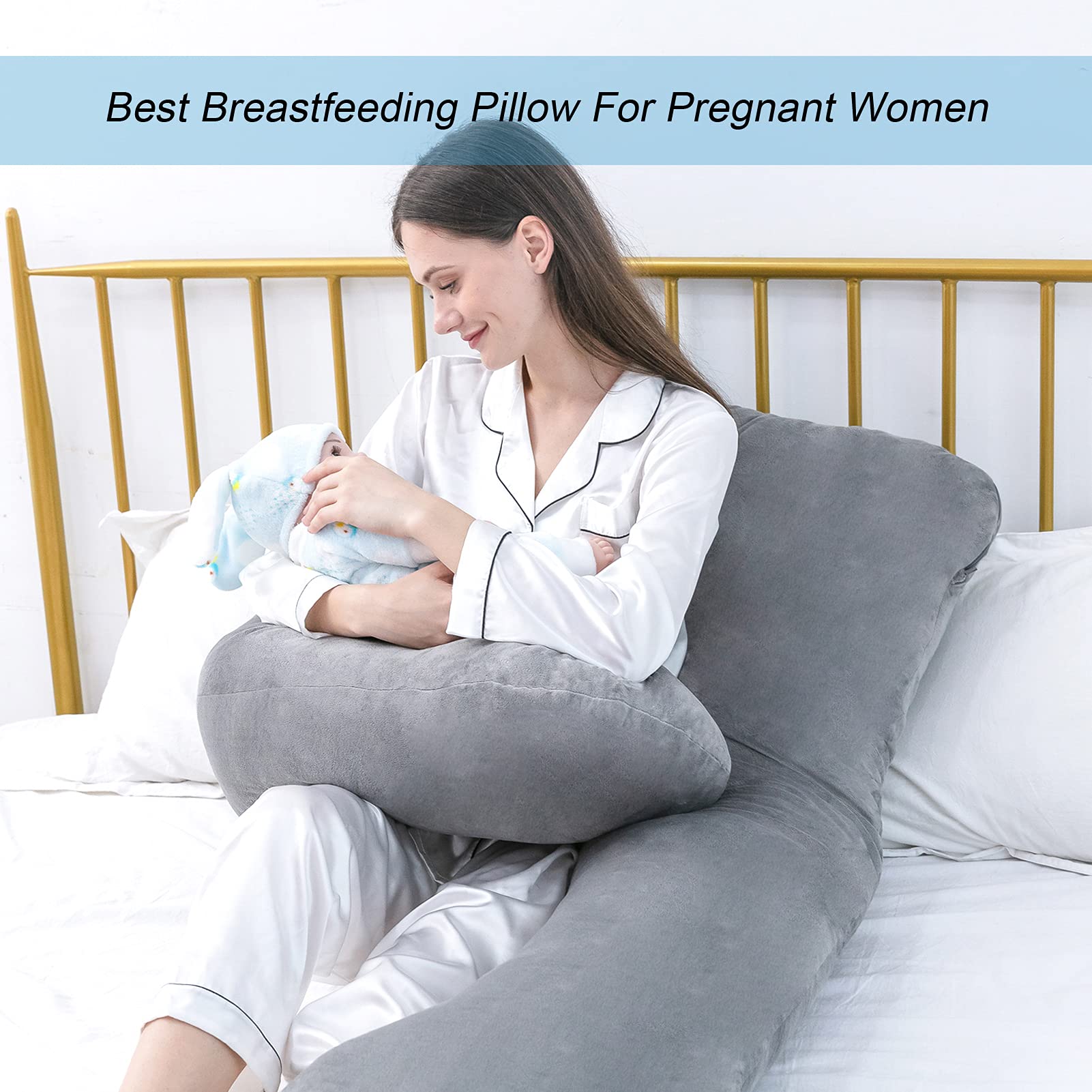 DownCool U-Shaped Maternity Pillow with Soft Velvet Cover - Full Body Pregnancy Support for Back, Hips, Legs & Belly - 55