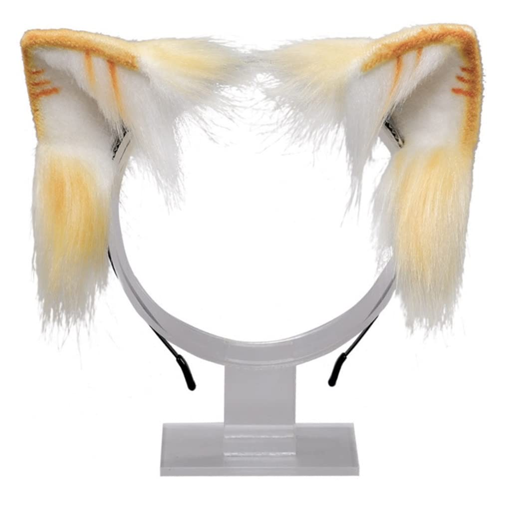 Realistic Orange Kitten Ears Headband - Kawaii Plush Cat Ear Hair Clips for Anime Cosplay, Lolita Costume, Halloween Party & Cute Daily Wear (One Size, Color A)