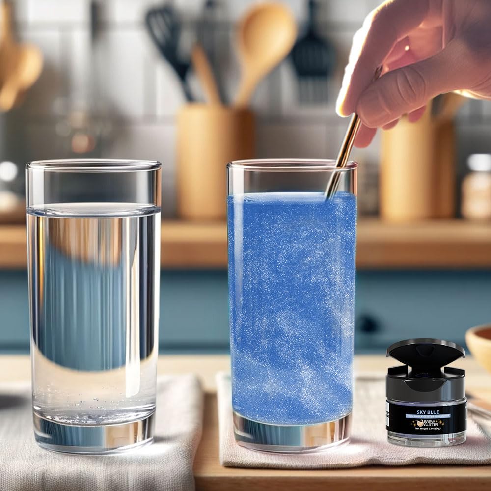 **Edible Glitter for Drinks & Cocktails – Sky Blue Brew Glitter (25g Spray Pump) | Food Grade, Vegan, KOSHER & HALAL Certified | Perfect for Beer, Beverages & Dessert Garnish**