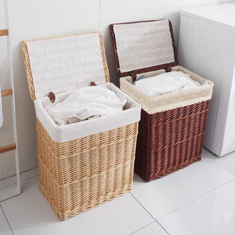Sky Blue Rattan Laundry Basket with Lid - Foldable Dirty Clothes Hamper for Bedroom, Bathroom & Laundry Room Storage - Woven Artisanal Household Organizer for Clothes & Toys