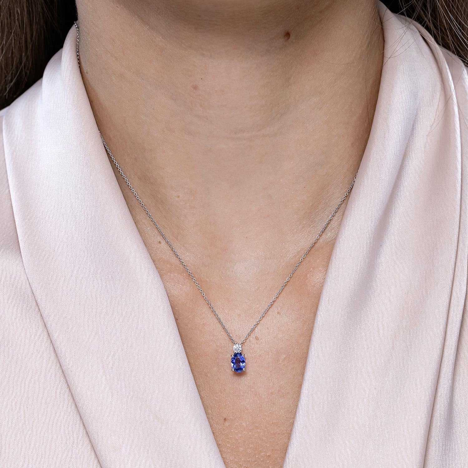 Natural Oval Tanzanite Solitaire Pendant with Diamond Accents in Sterling Silver, 14K Gold or Platinum | December Birthstone Jewelry for Women | Perfect Birthday, Engagement, Anniversary & Wedding Gift | Elegant for Evening Wear, Date Nights & Special Occasions