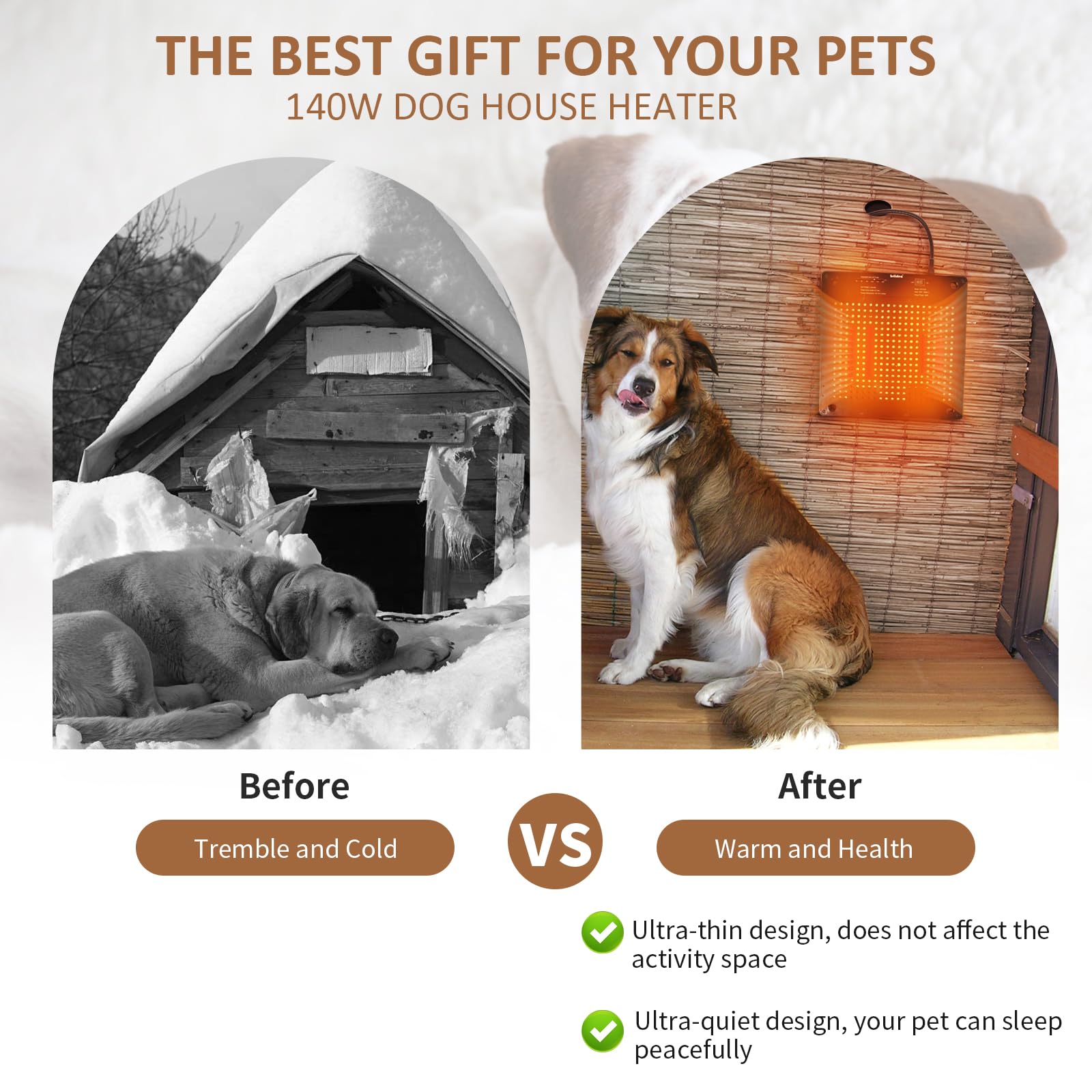 Briidea 140W Pet House Heater - Adjustable Temperature 40℉ to 140℉ with Anti-Chew Cord, Ultra Quiet & Thin Design - Perfect for Dog Houses, Cat Shelters, Rabbit Hutches & Chicken Coops - Keep Pets Warm in Winter Kennels & Outdoor Enclosures
