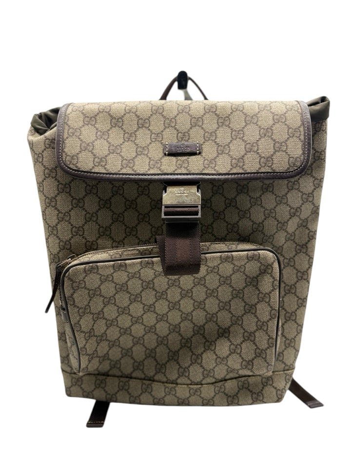Gucci Supreme Medium Unisex Backpack - Tan Coated Canvas Design for Men & Women | Perfect for Travel, Work & School | Durable & Stylish Backpack for Everyday Use