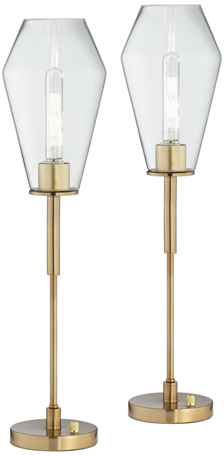 Ellis Gold Metal Uplight Console Table Lamps - Set of 2 Modern Accent Lighting for Living Room, Bedroom & Entryway - Elegant Home Decor Lighting Fixtures