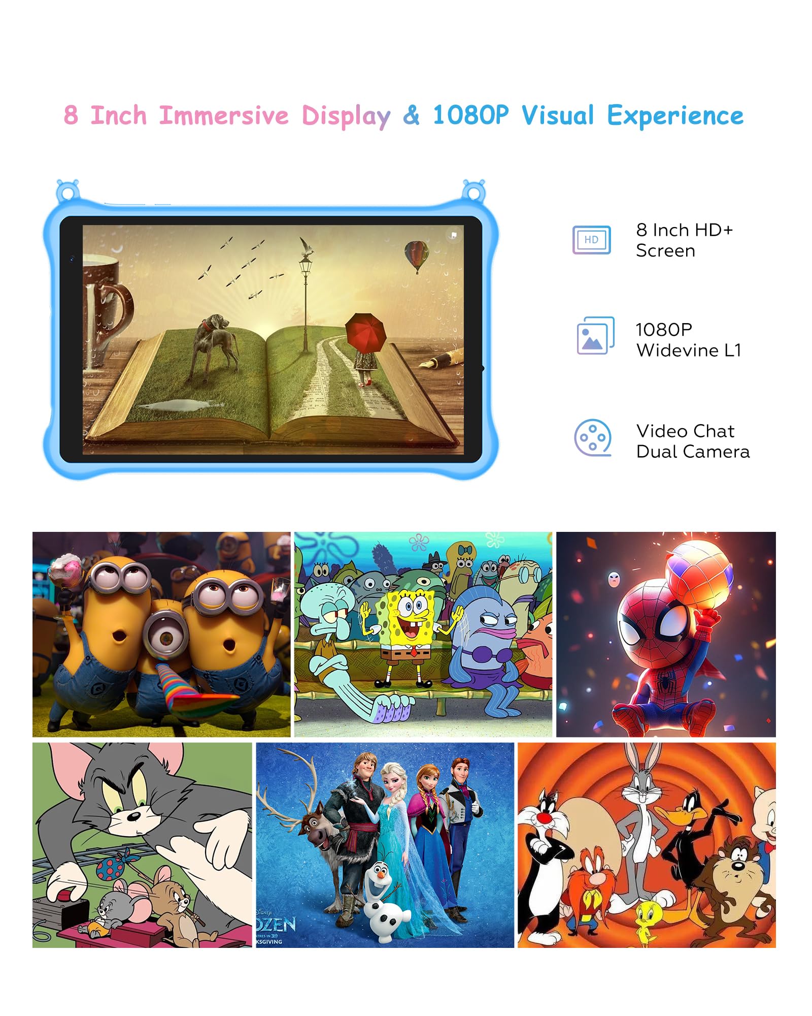 Blackview 8 Inch Kids Tablet with Eye Protection Mode - Android Tablet for Kids Ages 3-12, Parental Control, 64GB+6GB RAM (Expandable to 1024GB), Quad-Core Processor - Perfect for Learning, Games & Safe Entertainment at Home or Travel