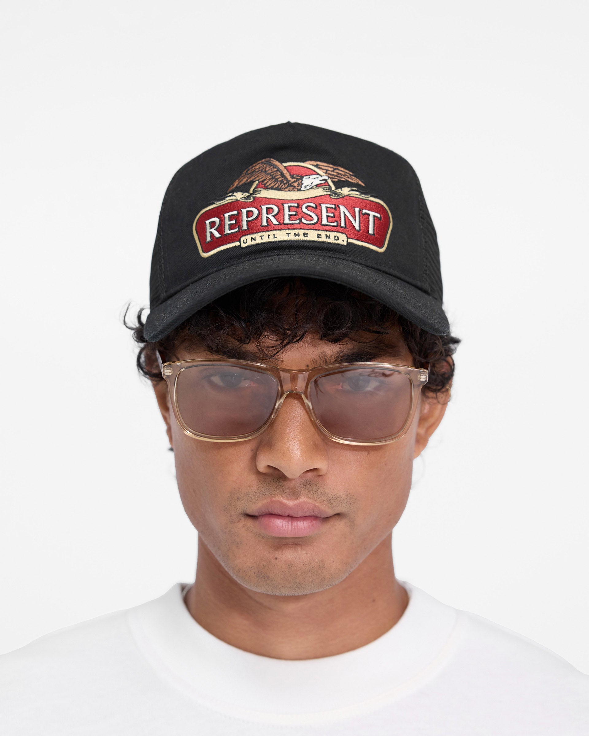 Represent X End Eagle Trucker Cap - Jet Black Adjustable Snapback Hat for Men & Women - Perfect for Streetwear, Casual Outfits, and Outdoor Adventures