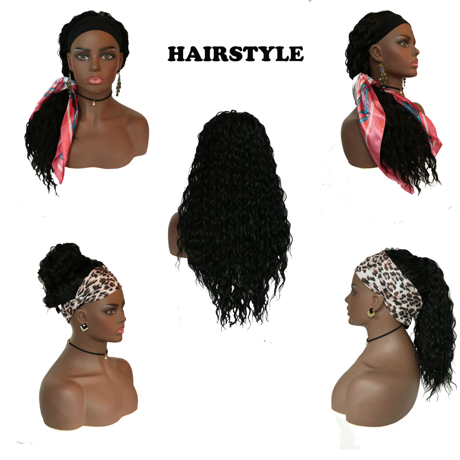 BESTUNG Glueless Synthetic Headband Wig for Black Women - 24 Inch Curly High Density Heat Resistant Wig with Natural Look (Includes Headband) | Perfect for Daily Wear, Cosplay & Protective Styling