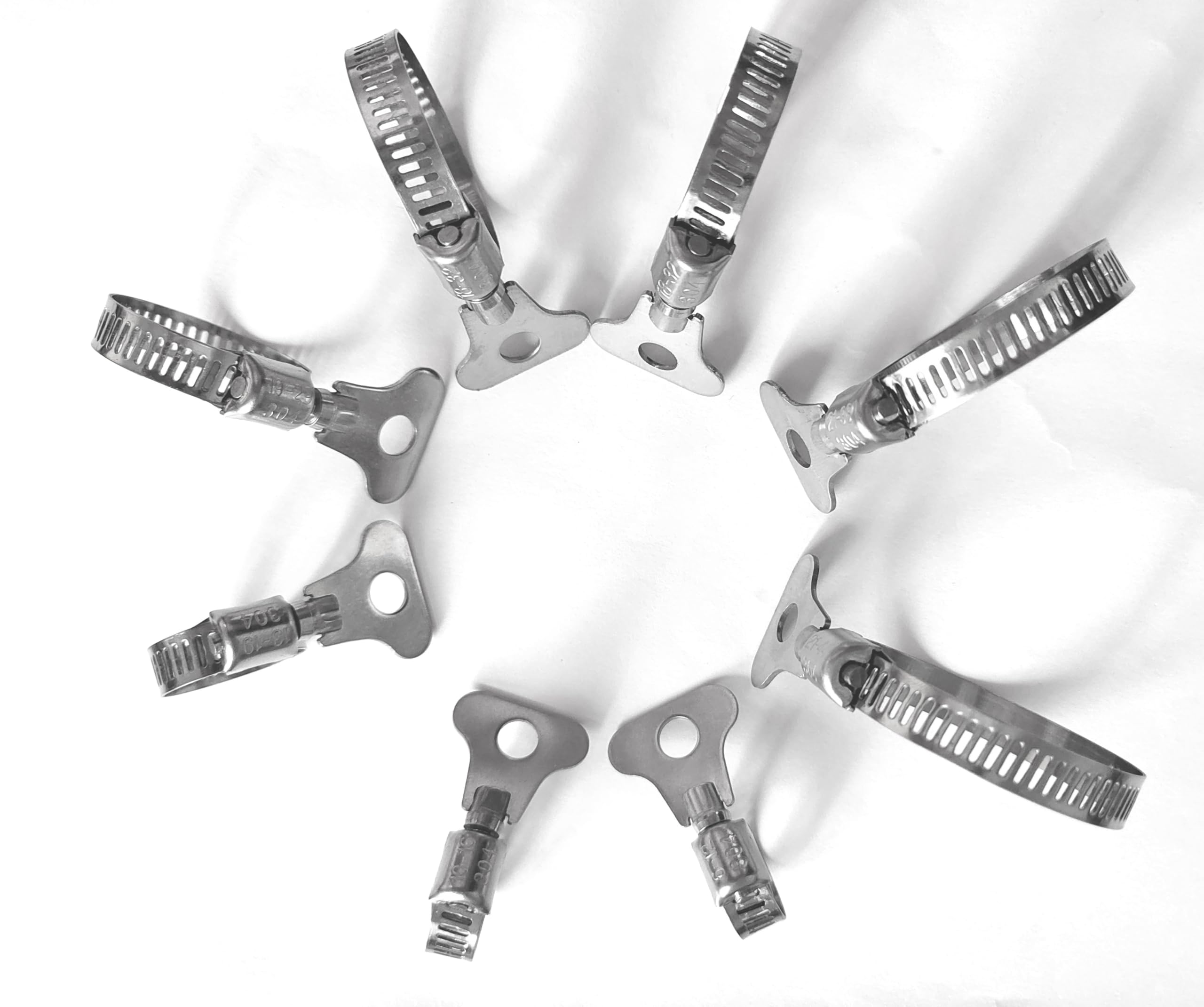 10-Piece 304 Stainless Steel Hose Clamp Set - Adjustable Spiral & Key Type Clamps for Plumbing, Automotive, HVAC (6-12mm/1/4