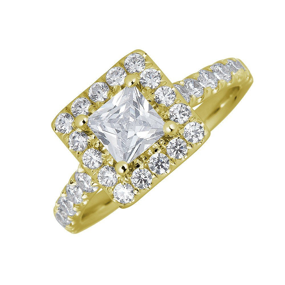 14KT Gold 1.50 CTW Diamond Square Halo Cathedral Engagement Ring for Women - Perfect Wedding, Proposal, Anniversary Gift