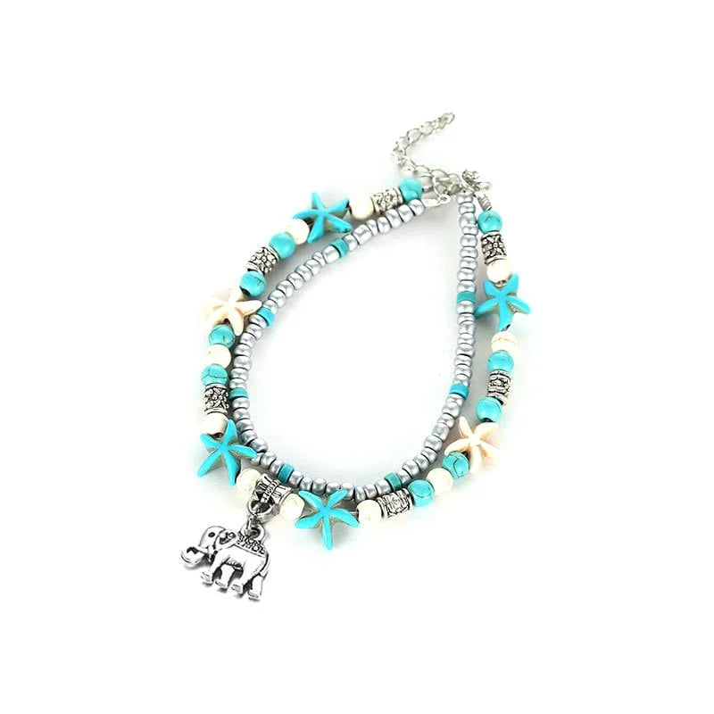 Boho Turquoise Glass Beaded Anklet Bracelet for Women - Handmade Adjustable Ankle Chain Jewelry | Perfect for Beach, Festival, Summer Outfits & Boho Style Accessories | X1805