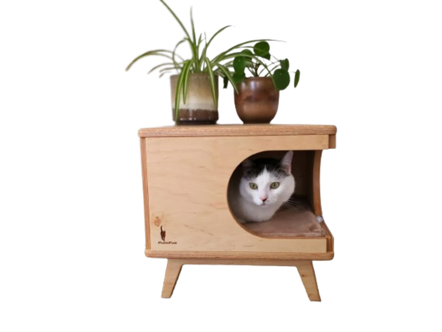 Handmade Plywood Cat House with Removable Cushion - Stylish & Comfortable Pet Bed for Indoor Cats - Perfect for Living Rooms, Bedrooms or Home Offices