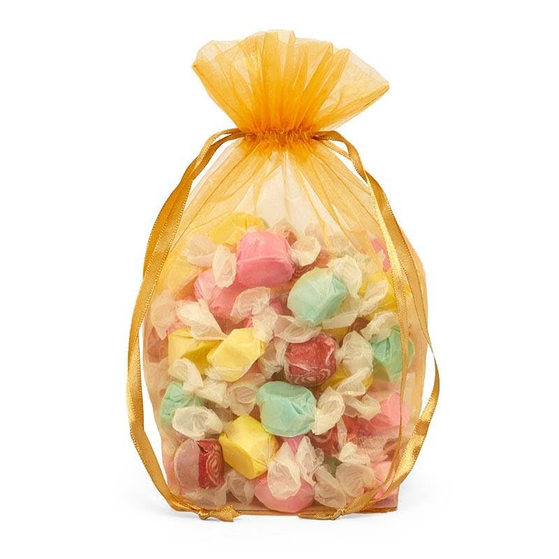 Premium Gold Organza Gift Bags - 10 Pack 4 Inch Wide for Wedding Favors, Party Decorations & Jewelry Packaging