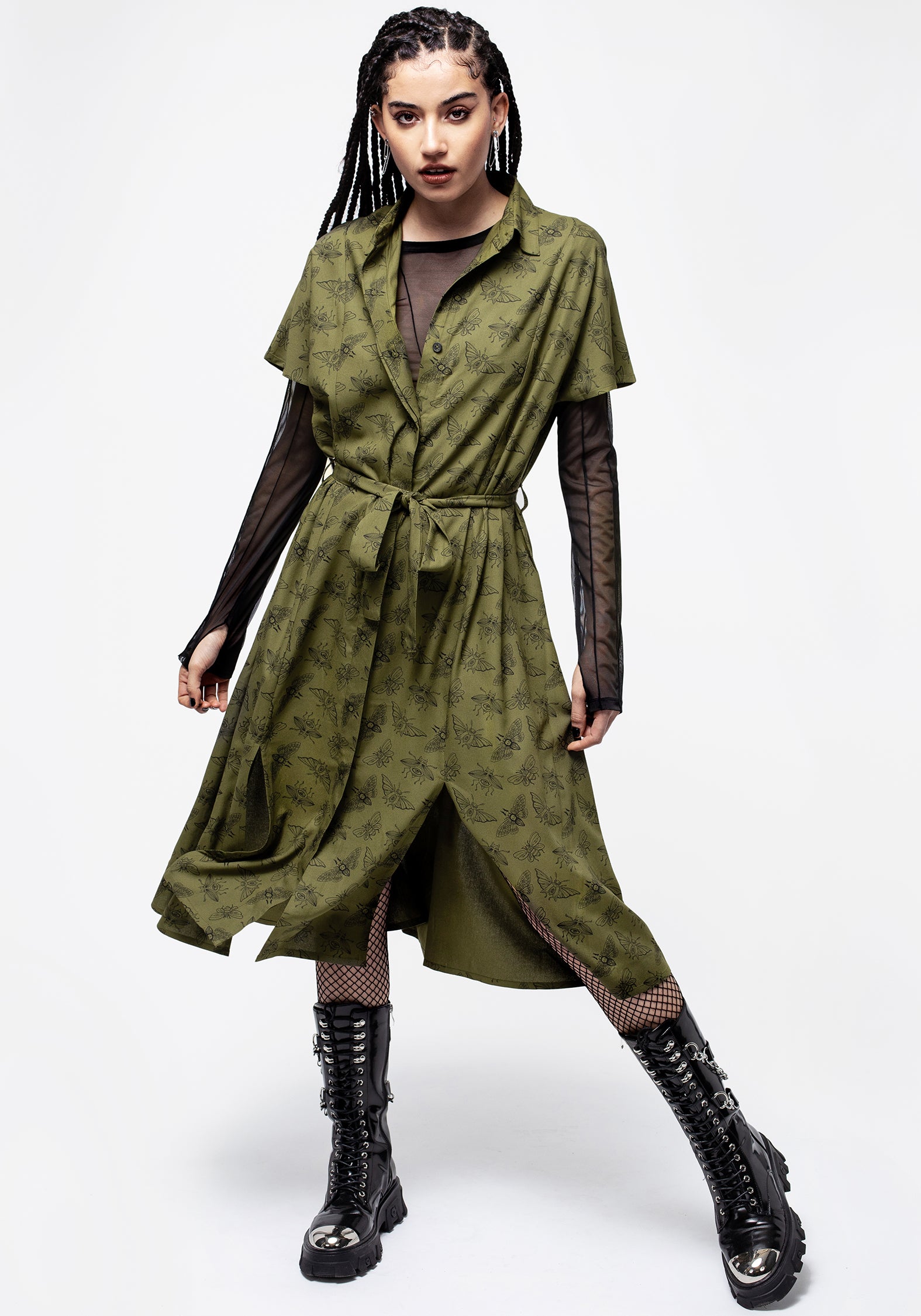 Stylish Mortmoth Print Midi Shirt Dress in Green | Women's Casual Summer Dress for Office, Beach & Date Night
