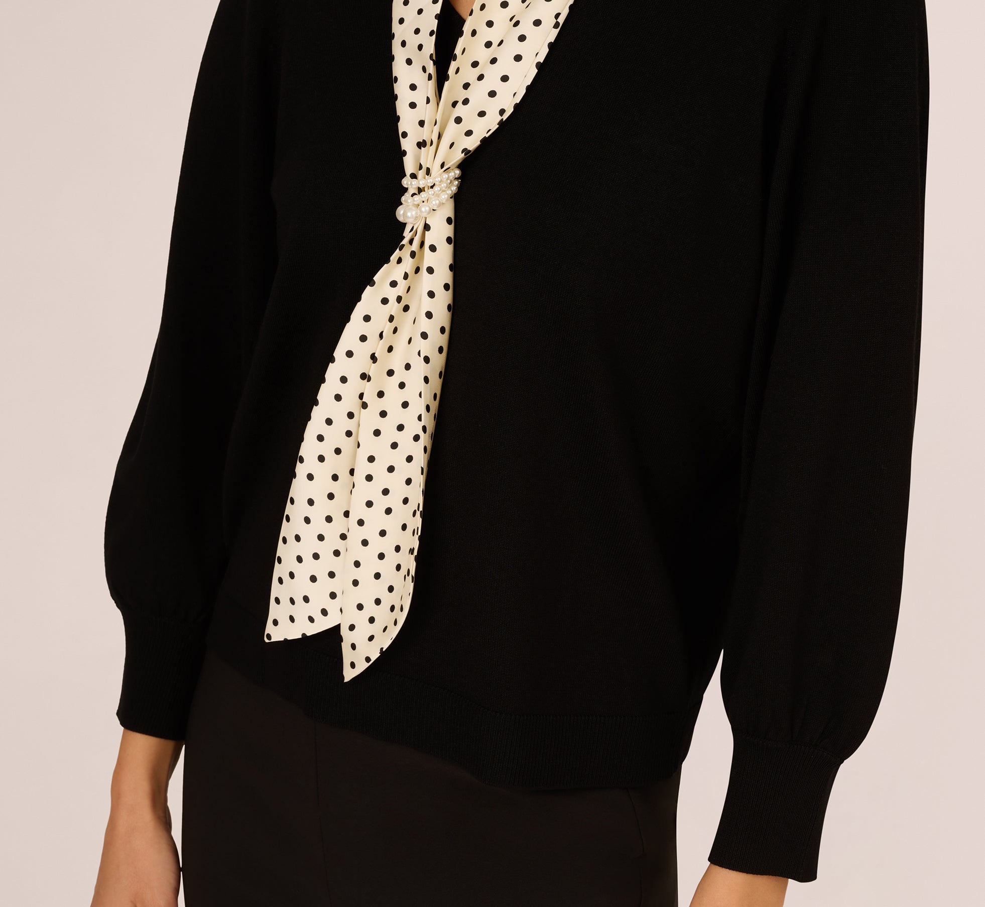 Three Quarter Sleeve Combo Scarf Sweater - Black, Champagne & Blush Colors | Cozy Layering for Fall & Winter Fashion