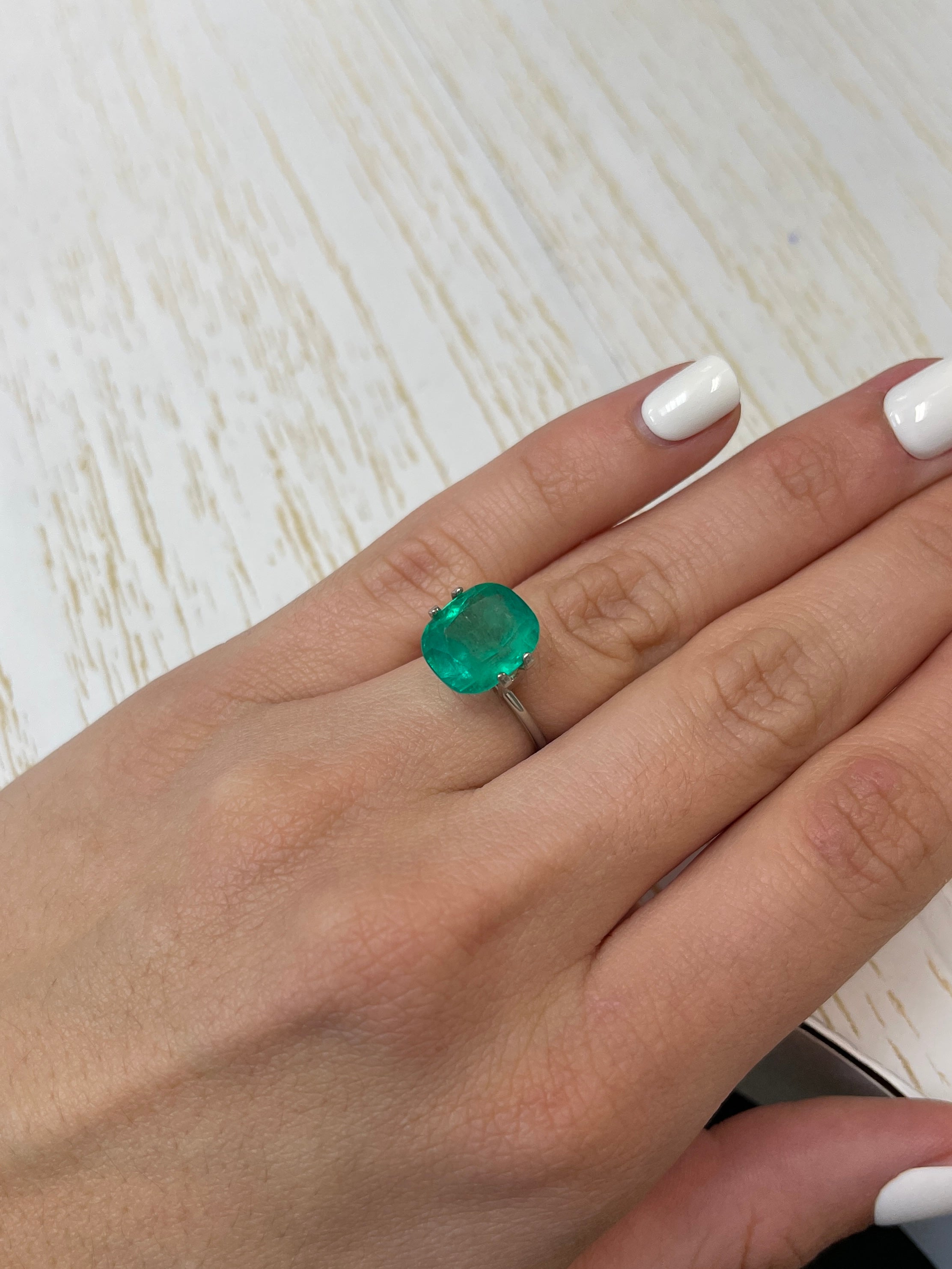 5.69 Carat 12x10mm Bluish Green Natural Loose Colombian Emerald Gemstone - Cushion Cut for Jewelry Making, Engagement Rings & Luxury Gifts