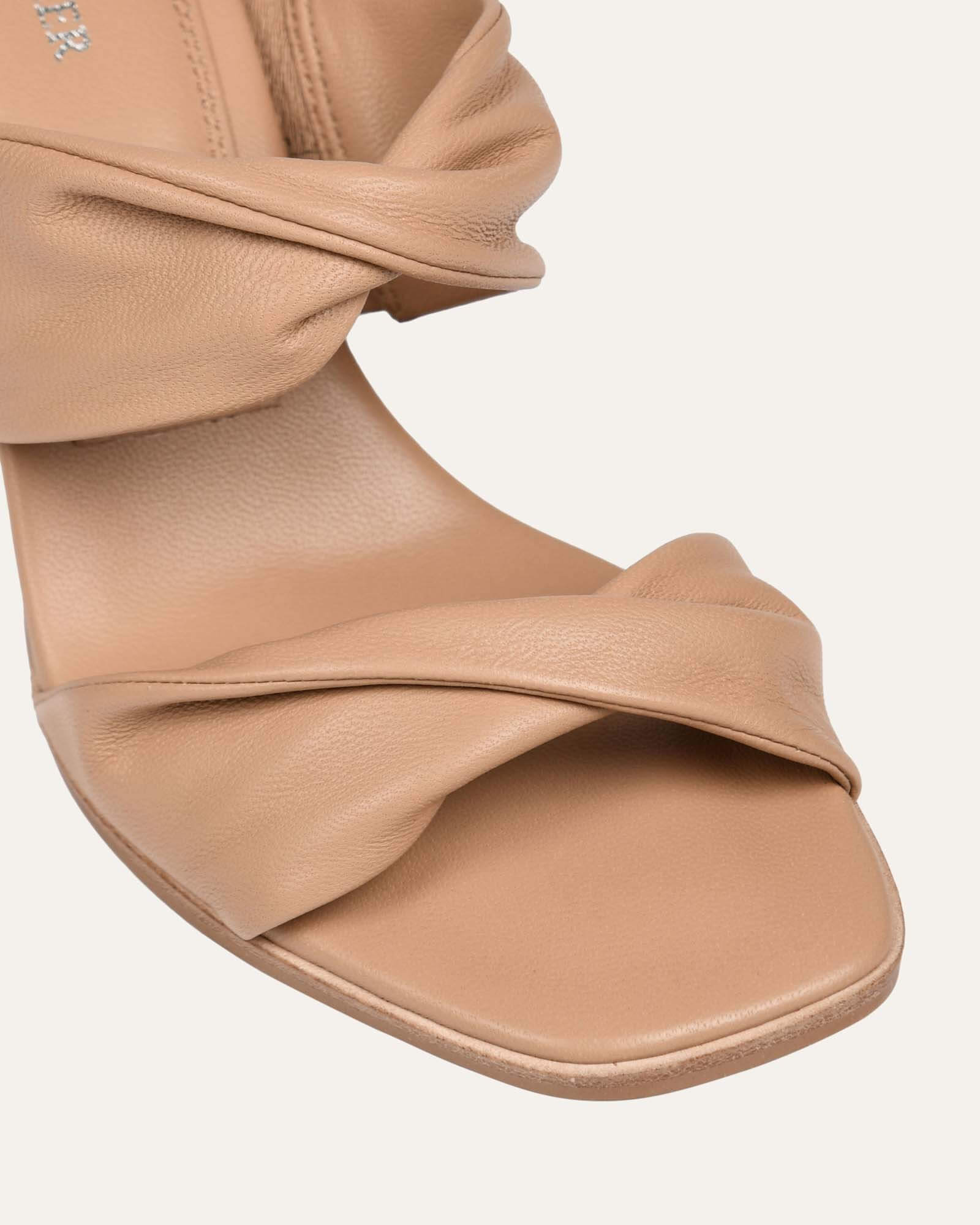 Caylie Women's Beige Leather High Heel Sandals - Comfortable Summer Dress Shoes for Weddings, Parties & Date Nights