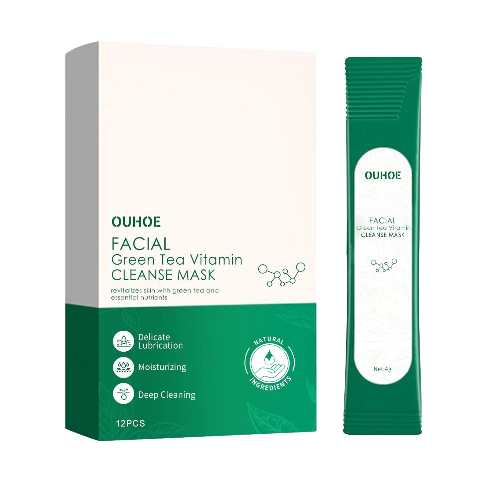 40 Pack Green Tea Vitamin Facial Mask - Deep Cleansing, Acne Removal & Moisturizing for Pore Refinement - Perfect for Daily Skincare & Spa Night Routine