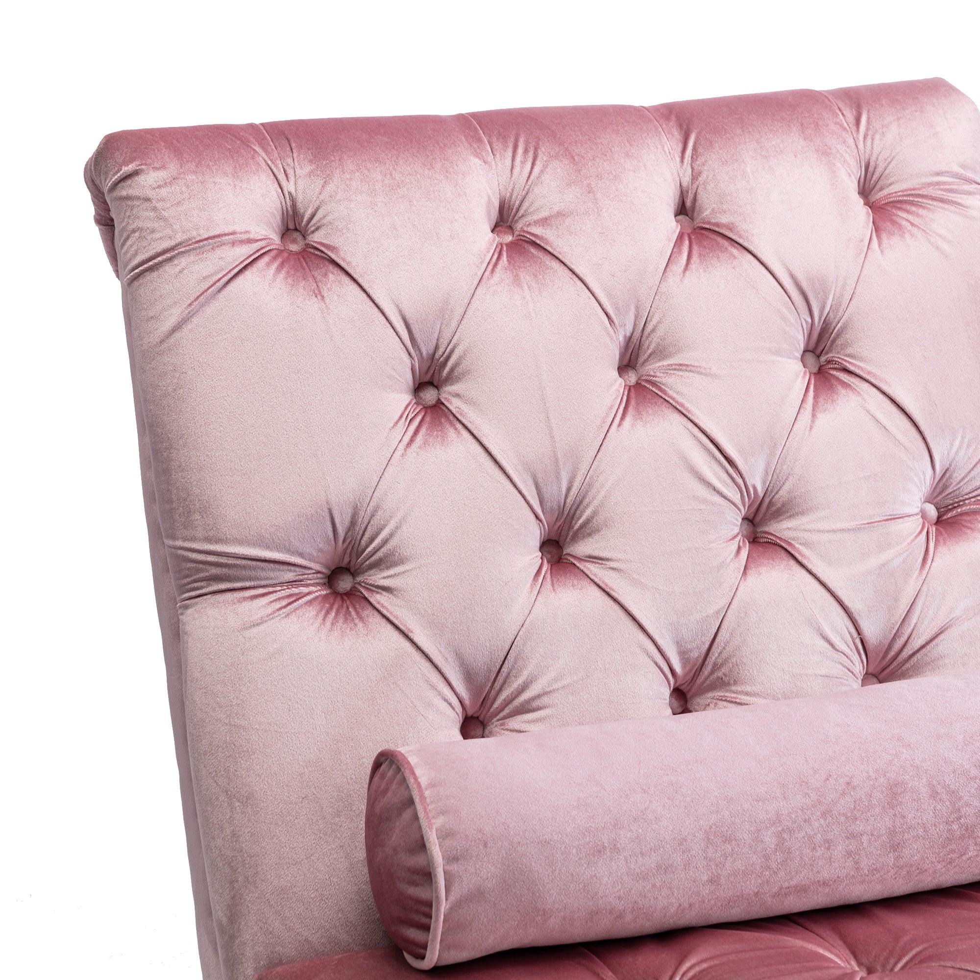 Luxury Velvet Chaise Lounge Chair - Button Tufted Upholstered Sofa with Pillow for Bedroom, Living Room & Office - Pink Velvet Chaise Lounge - Perfect for Reading Nook, Home Decor & Relaxation