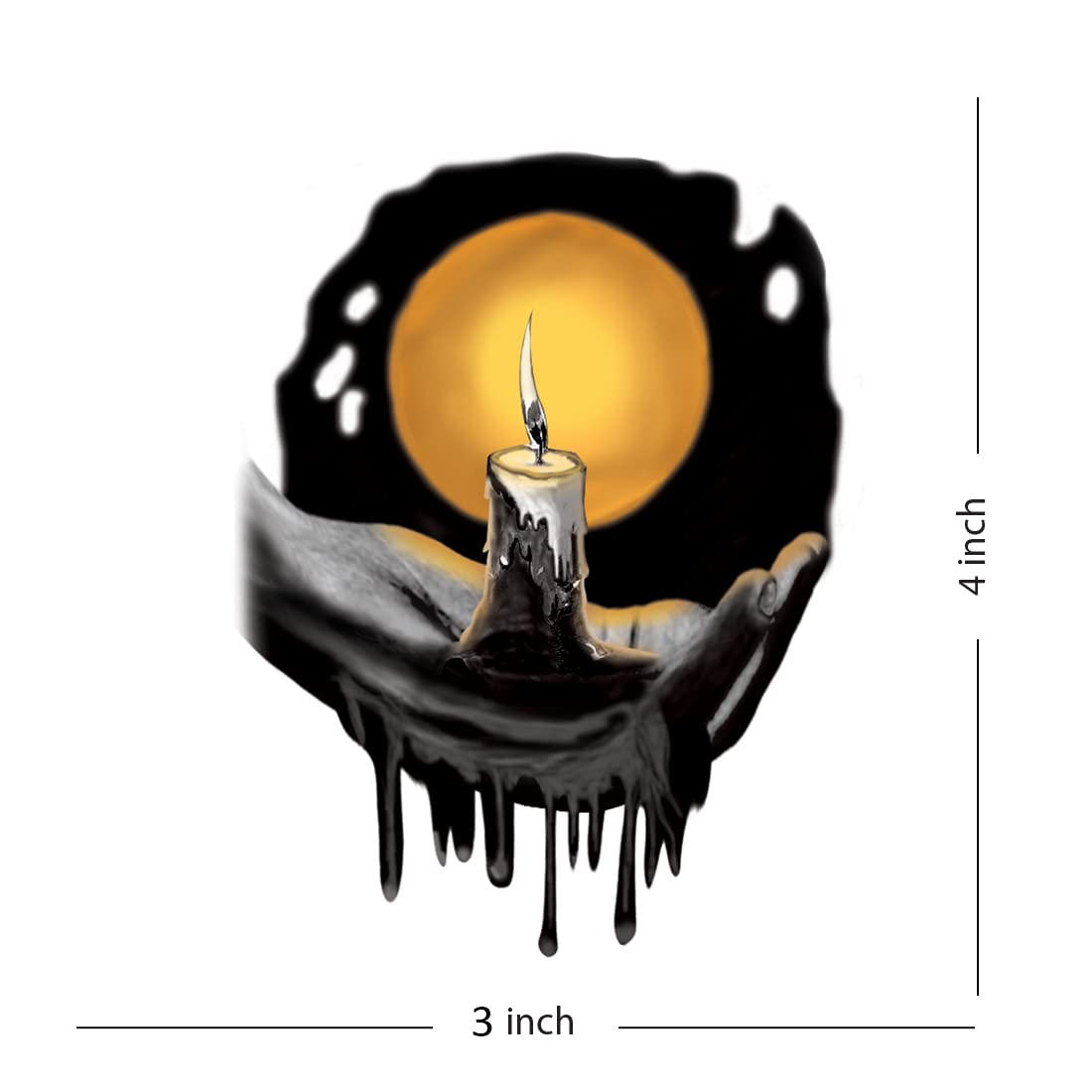 Waterproof Temporary Tattoo for Men & Women - Moon Night Hand Candle Design - Perfect for Halloween, Parties, and Festive Events