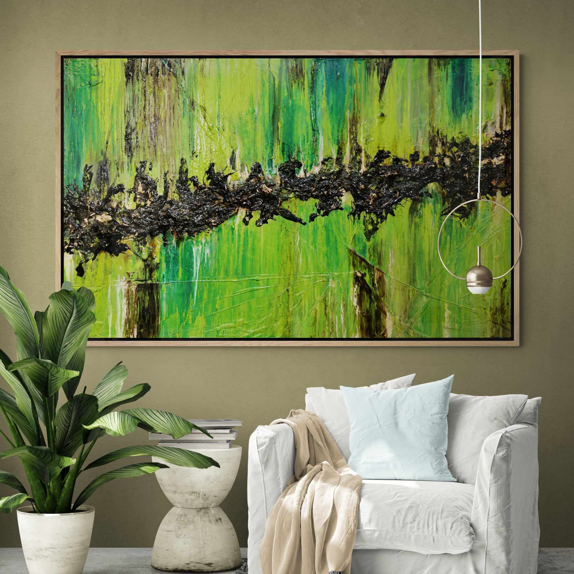 Lime Earth 160cm x 100cm Green Textured Abstract Canvas Art - Modern Wall Decor for Living Room, Bedroom & Office