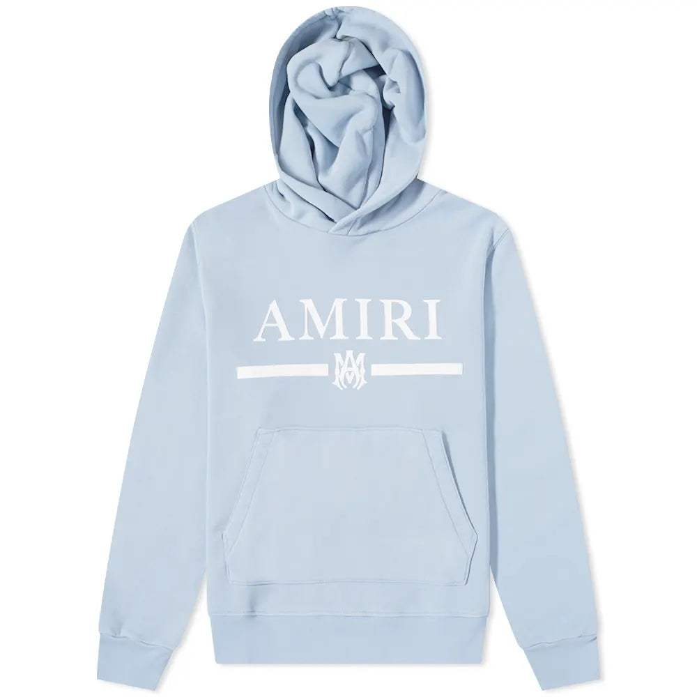 Amiri Pale Blue Logo Hoodie for Men - Stylish Streetwear Pullover with Embroidered Logo - Perfect for Casual Outfits & Urban Fashion